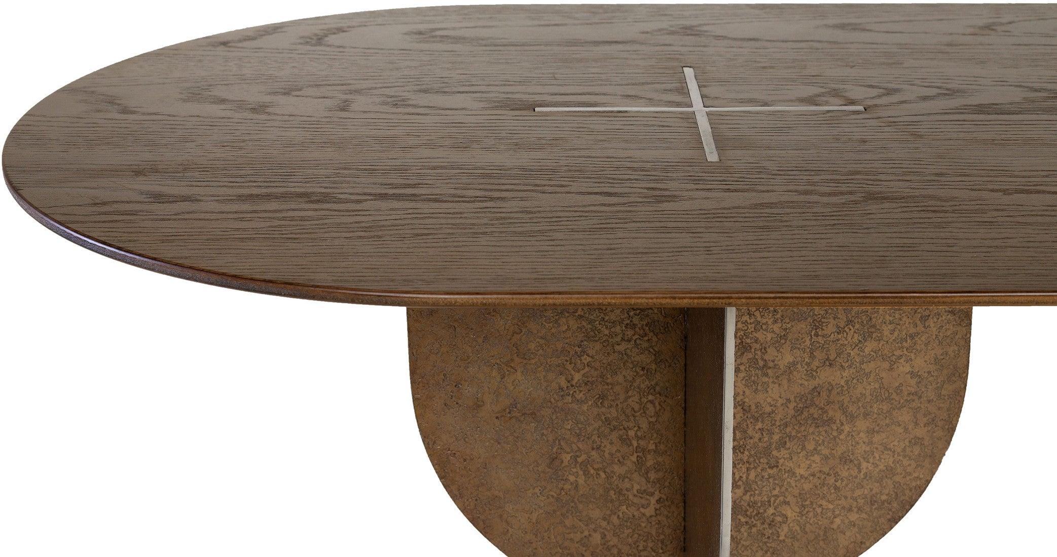 Ray Bronze Steel Console Table with Brown Oak Wood Top - Maison Rêves UK