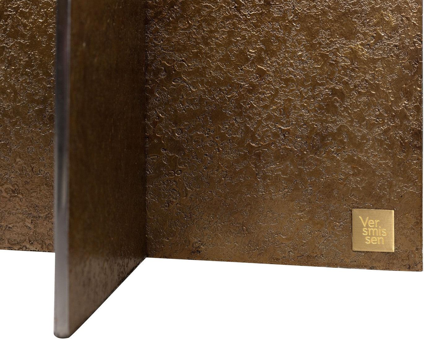 Ray Bronze Steel Console Table with Brown Oak Wood Top - Maison Rêves UK