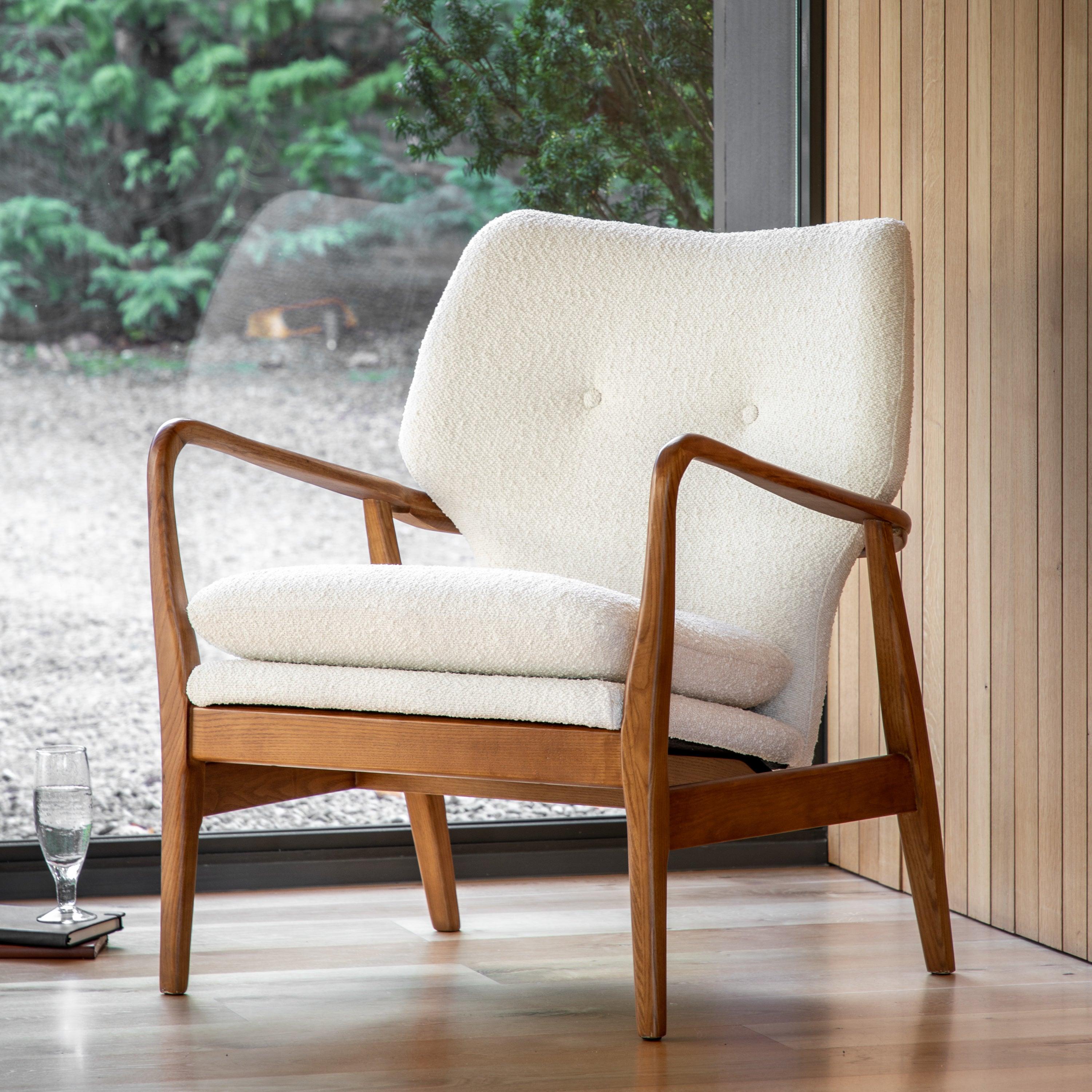 Rivervista Armchair Cream Fabric with Oak Frame - Maison Rêves UK