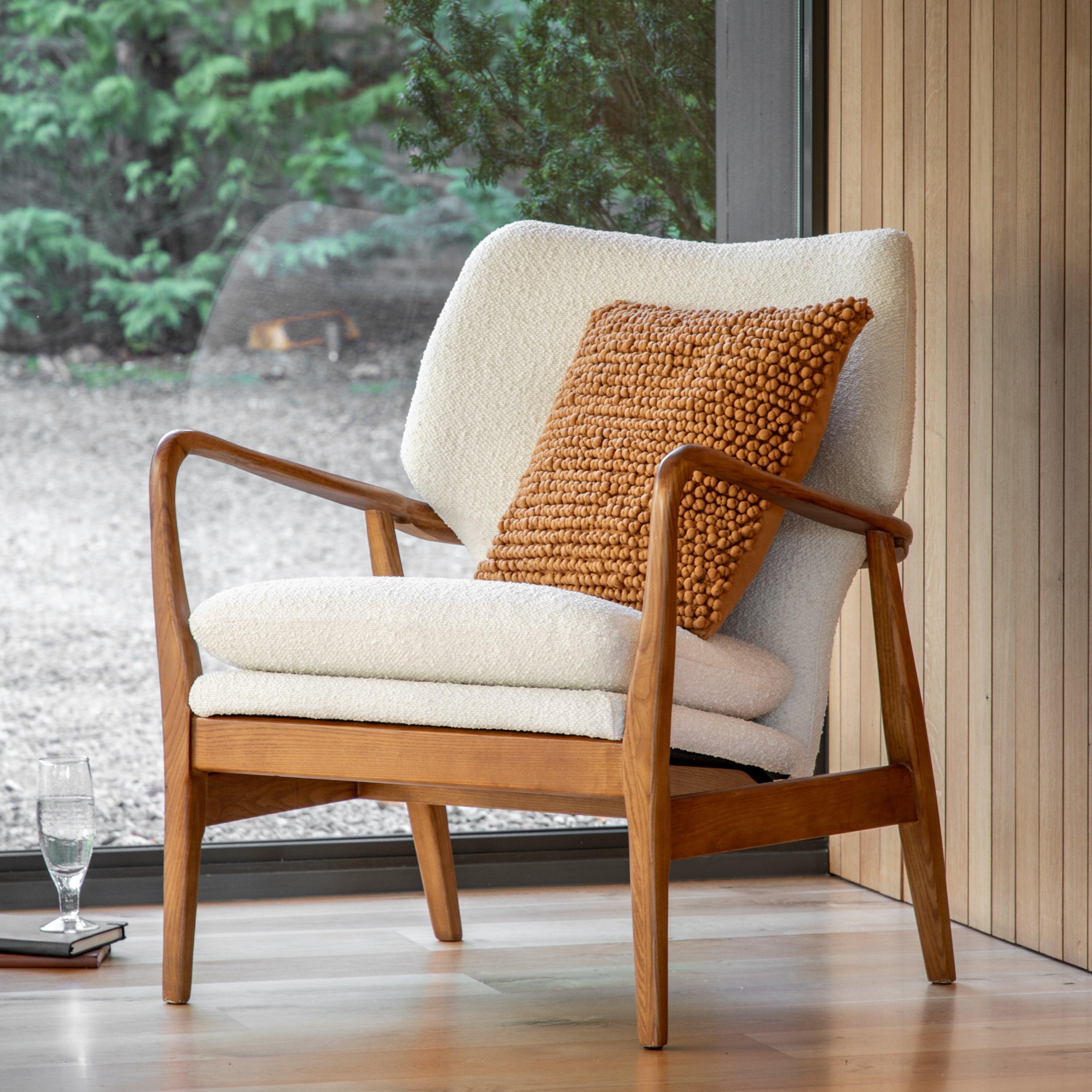 Rivervista Armchair Cream Fabric with Oak Frame - Maison Rêves UK
