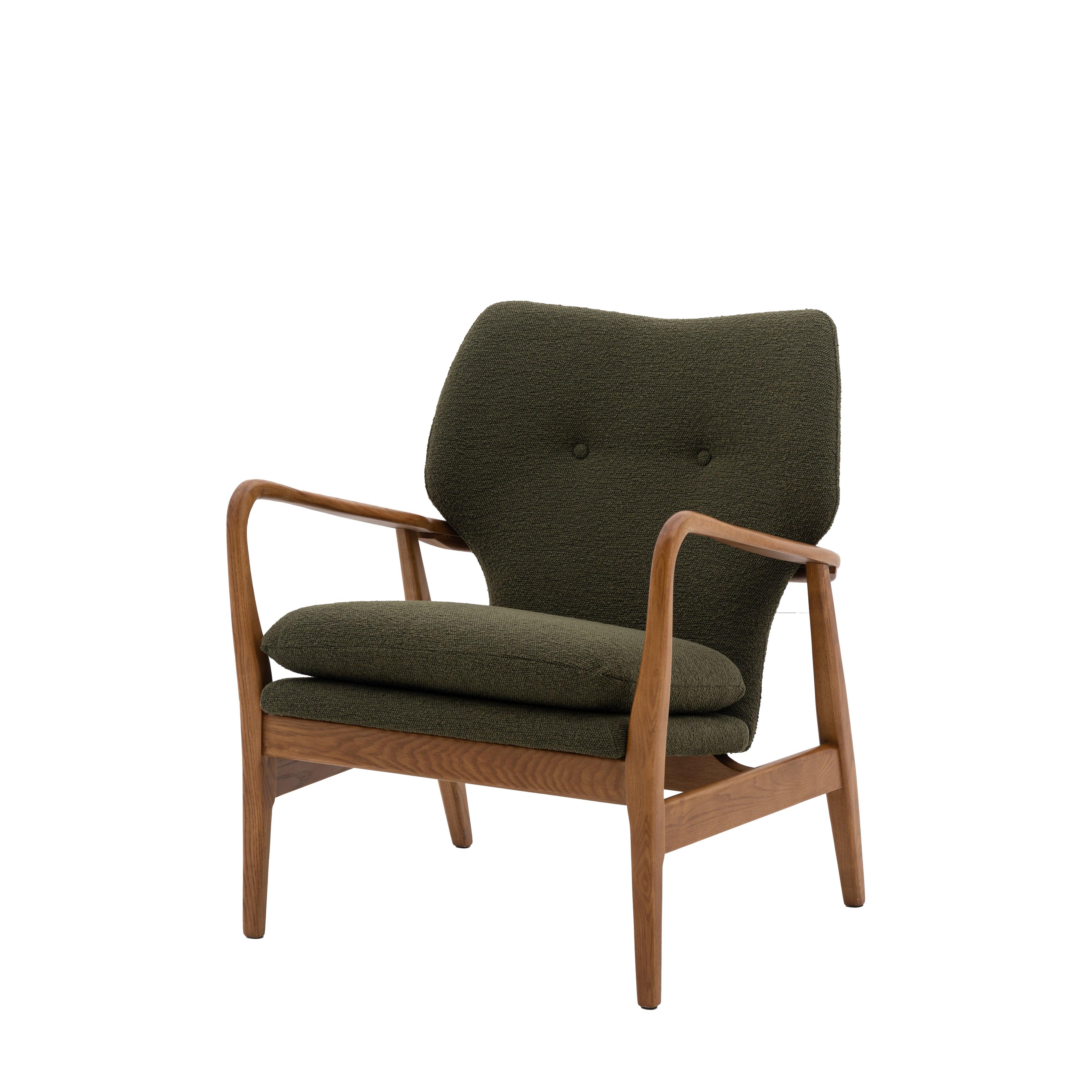 Rivervista Armchair Green Fabric with Oak Frame - Maison Rêves UK