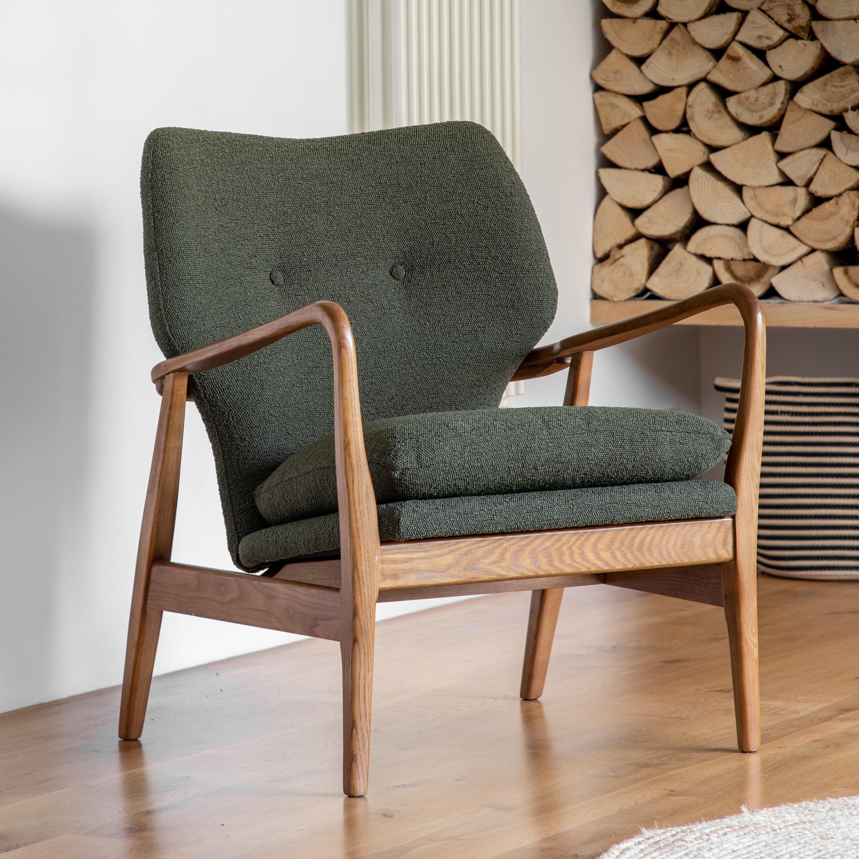 Rivervista Armchair Green Fabric with Oak Frame - Maison Rêves UK