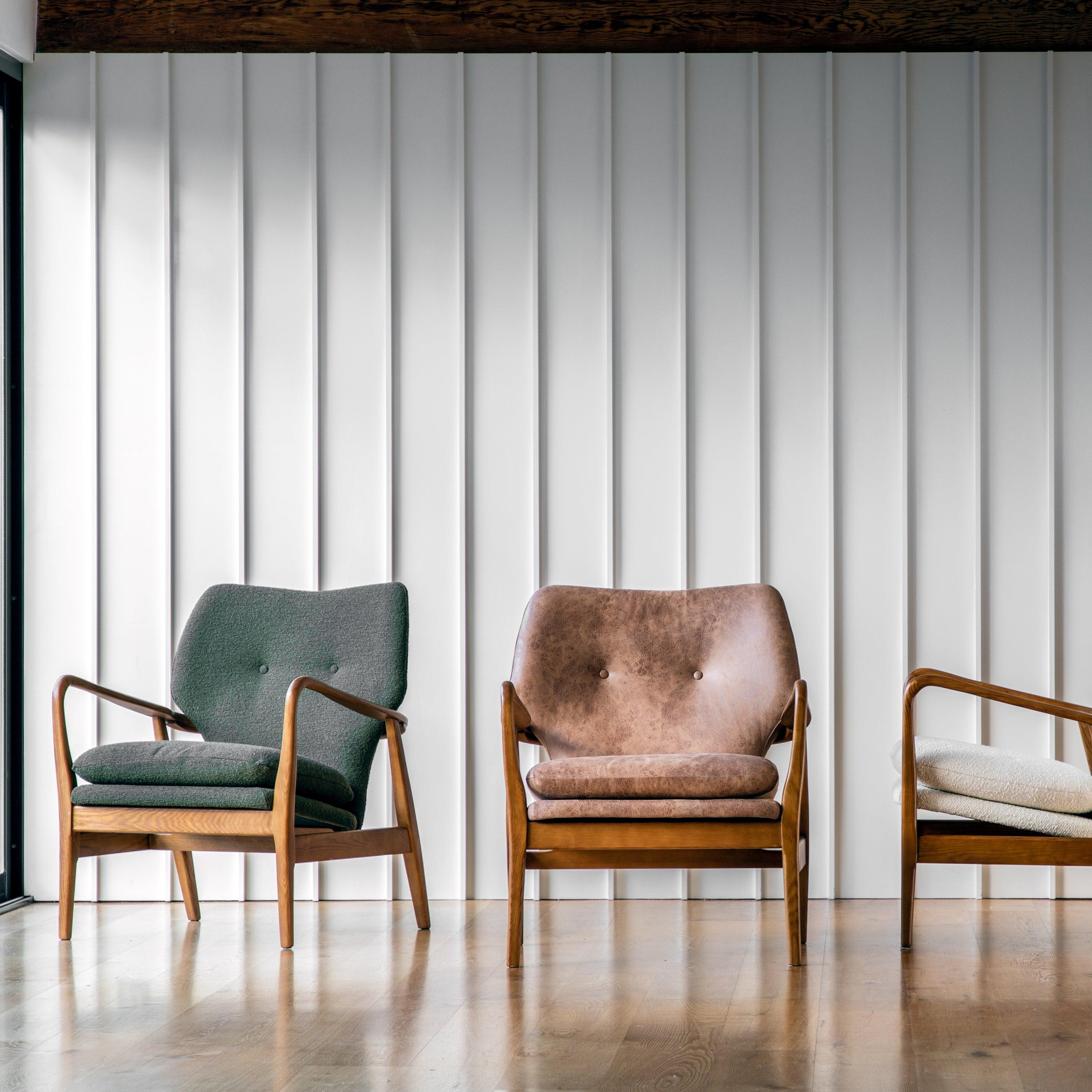 Rivervista Armchair Green Fabric with Oak Frame - Maison Rêves UK