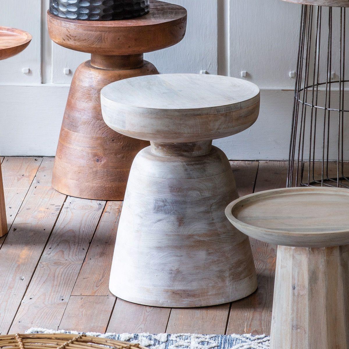 Saffire Mango Wood Side Table White Wash - Maison Rêves UK