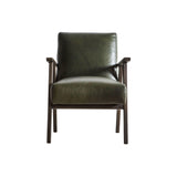 Serenara Armchair Heritage Green Leather with Wooden Frame - Maison Rêves UK