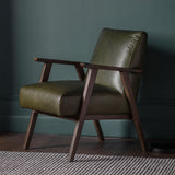 Serenara Armchair Heritage Green Leather with Wooden Frame - Maison Rêves UK