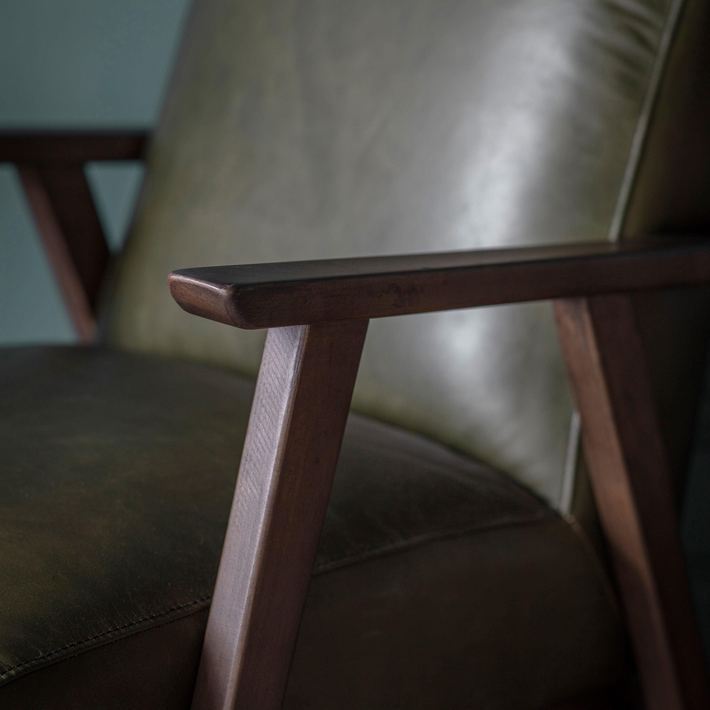 Serenara Armchair Heritage Green Leather with Wooden Frame - Maison Rêves UK