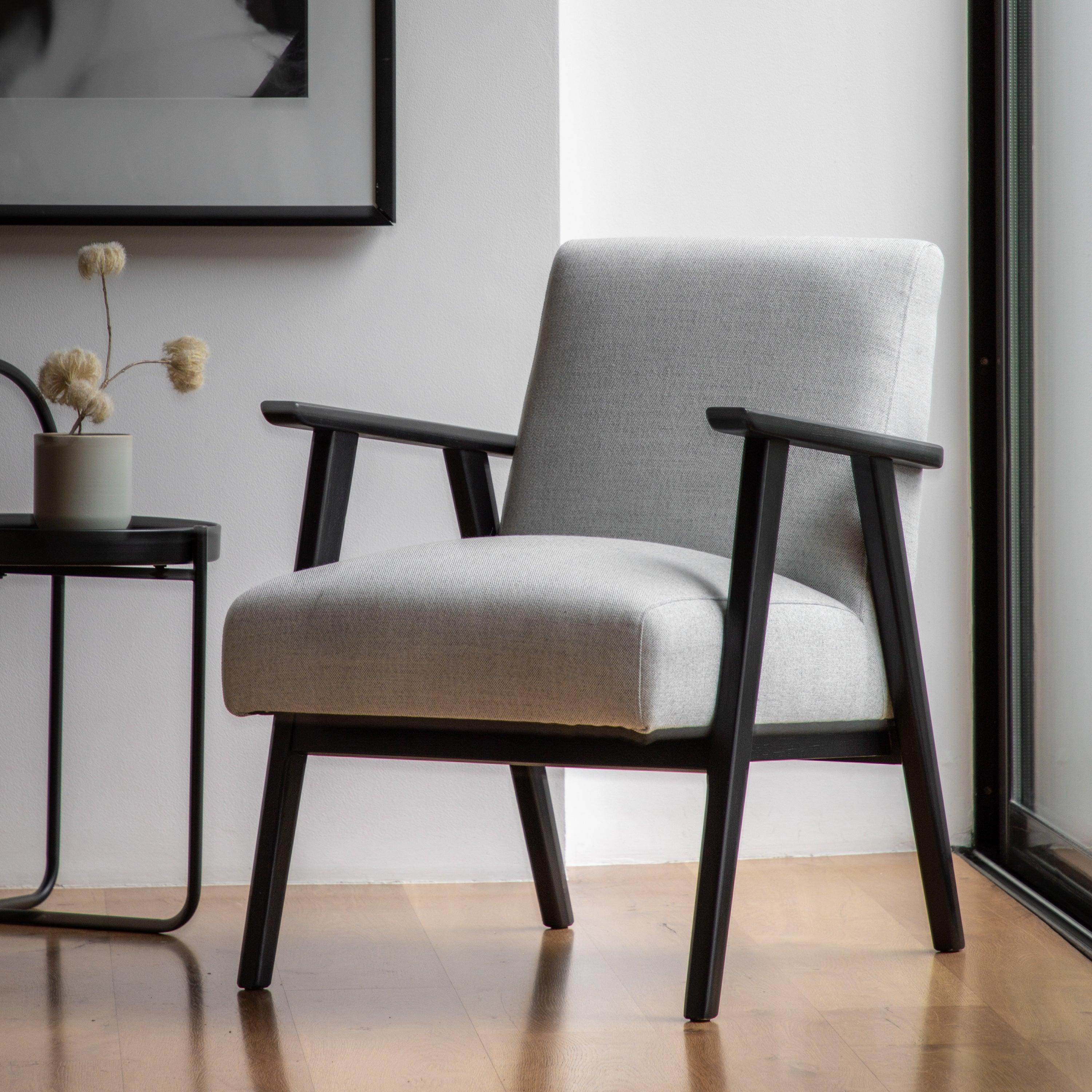 Serenara Armchair Mottled Stone Fabric with Oak Frame - Maison Rêves UK
