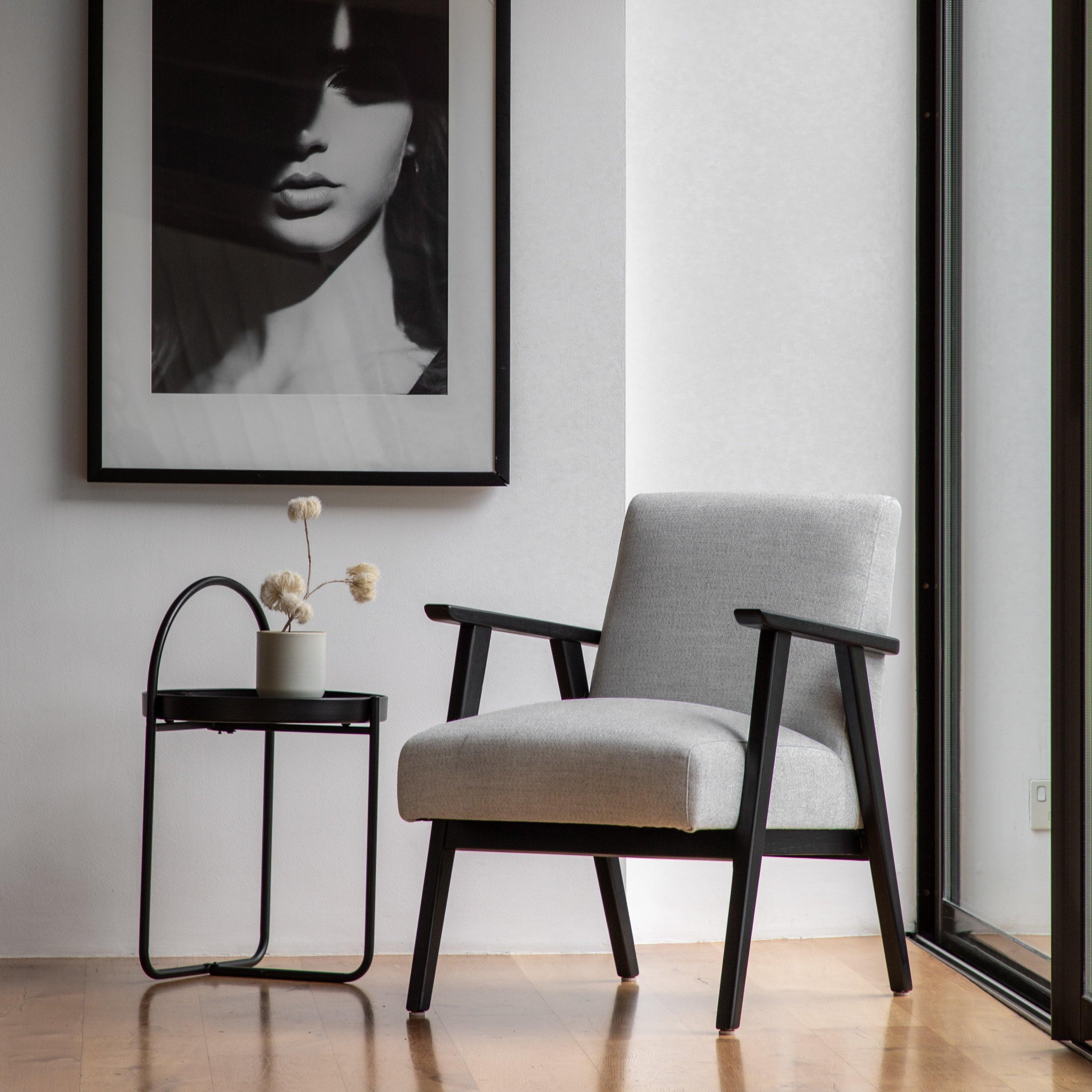 Serenara Armchair Mottled Stone Fabric with Oak Frame - Maison Rêves UK