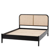 Severin Rattan Double 4'6 Bed with Black Oak Wood Frame - Maison Rêves UK
