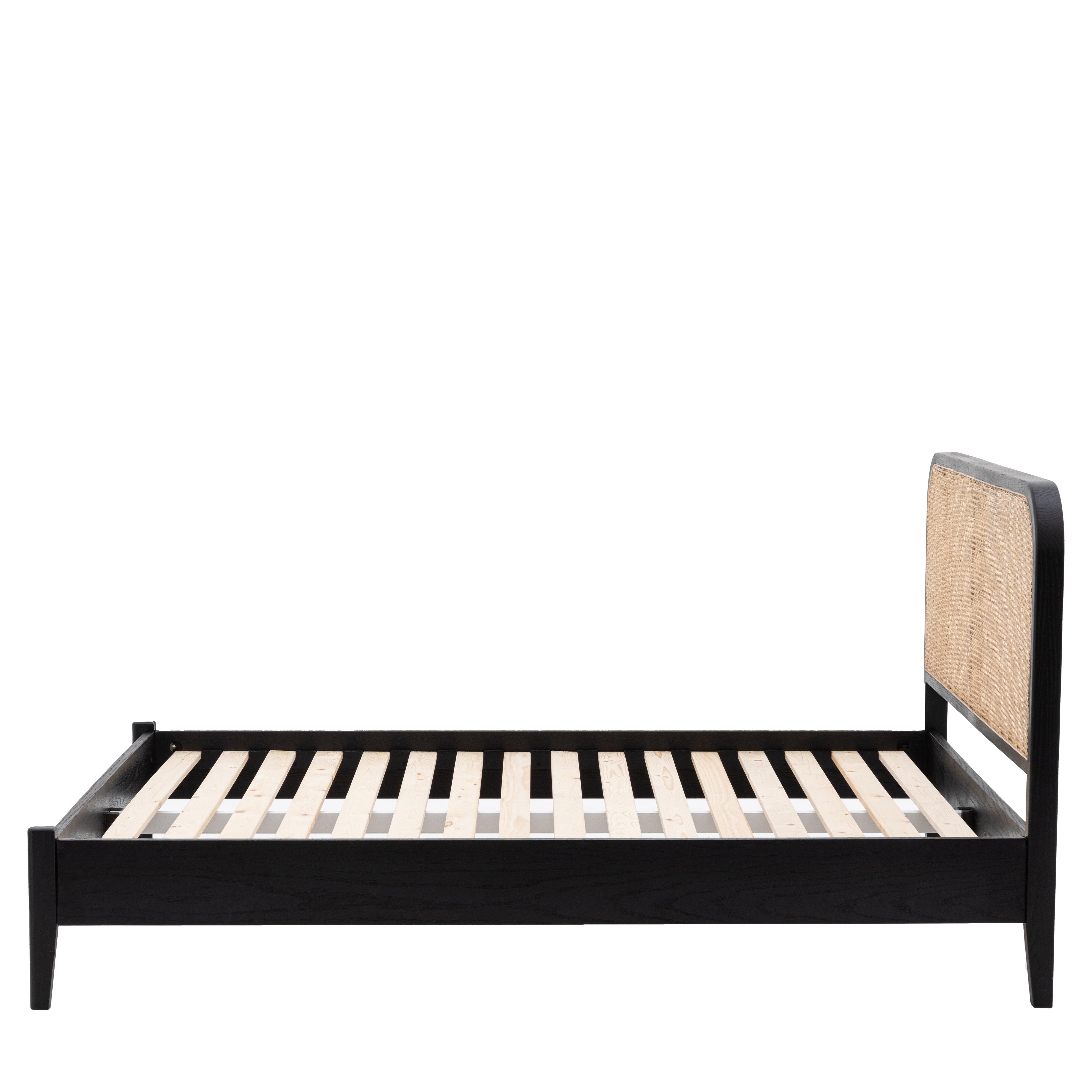 Severin Rattan Double 4'6 Bed with Black Oak Wood Frame - Maison Rêves UK