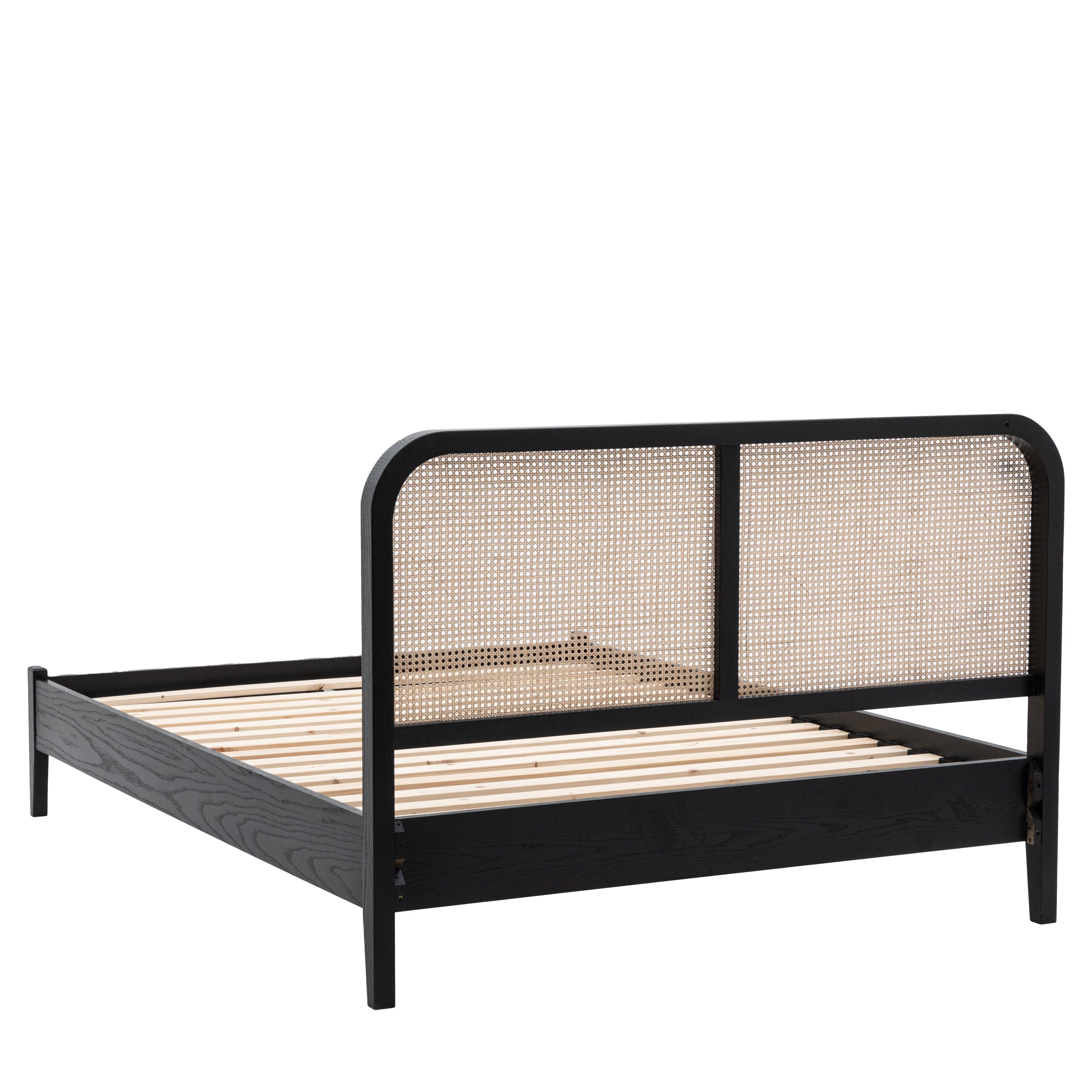Severin Rattan Double 4'6 Bed with Black Oak Wood Frame - Maison Rêves UK