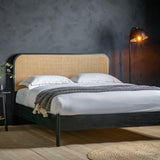 Severin Rattan Double 4'6 Bed with Black Oak Wood Frame - Maison Rêves UK