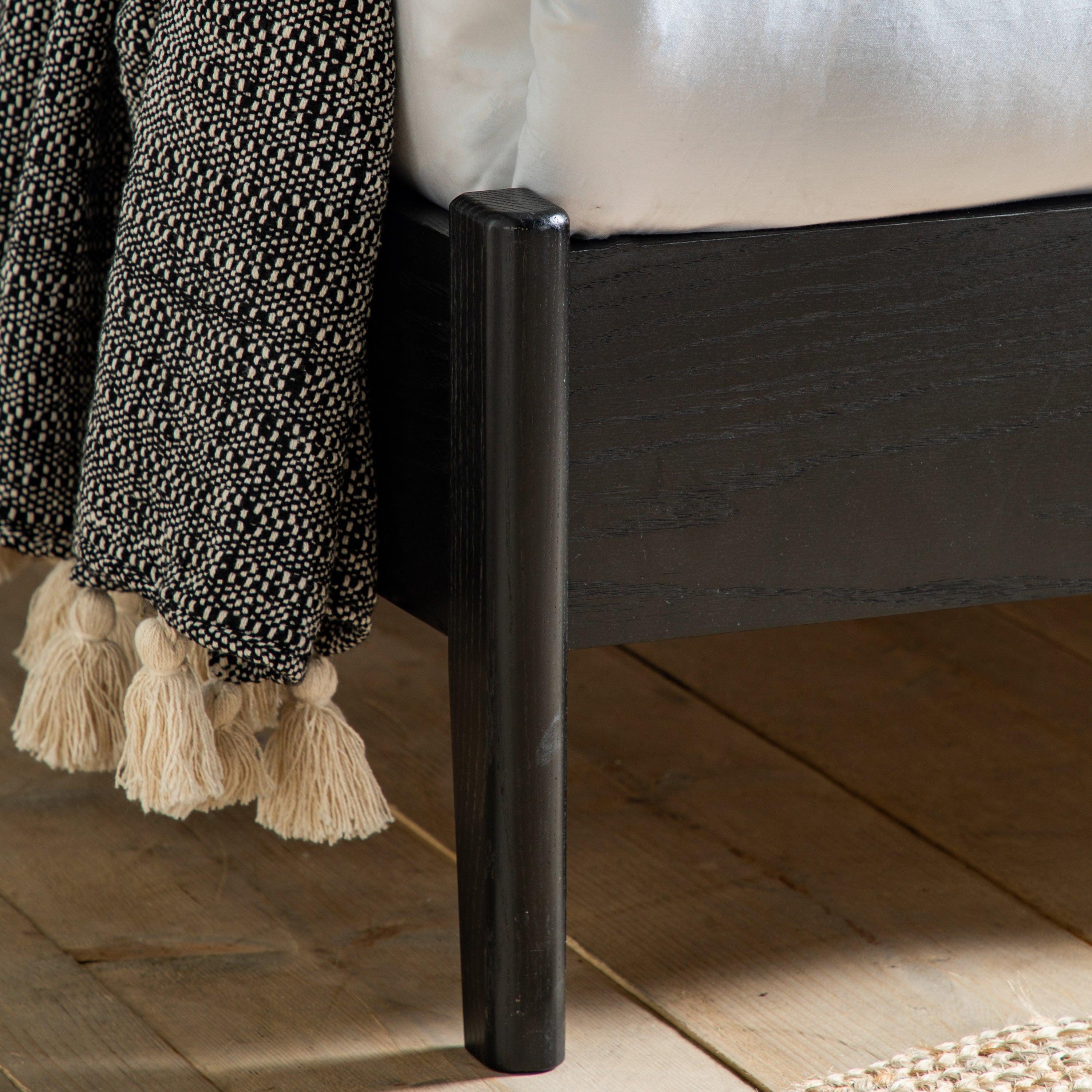 Severin Rattan Double 4'6 Bed with Black Oak Wood Frame - Maison Rêves UK