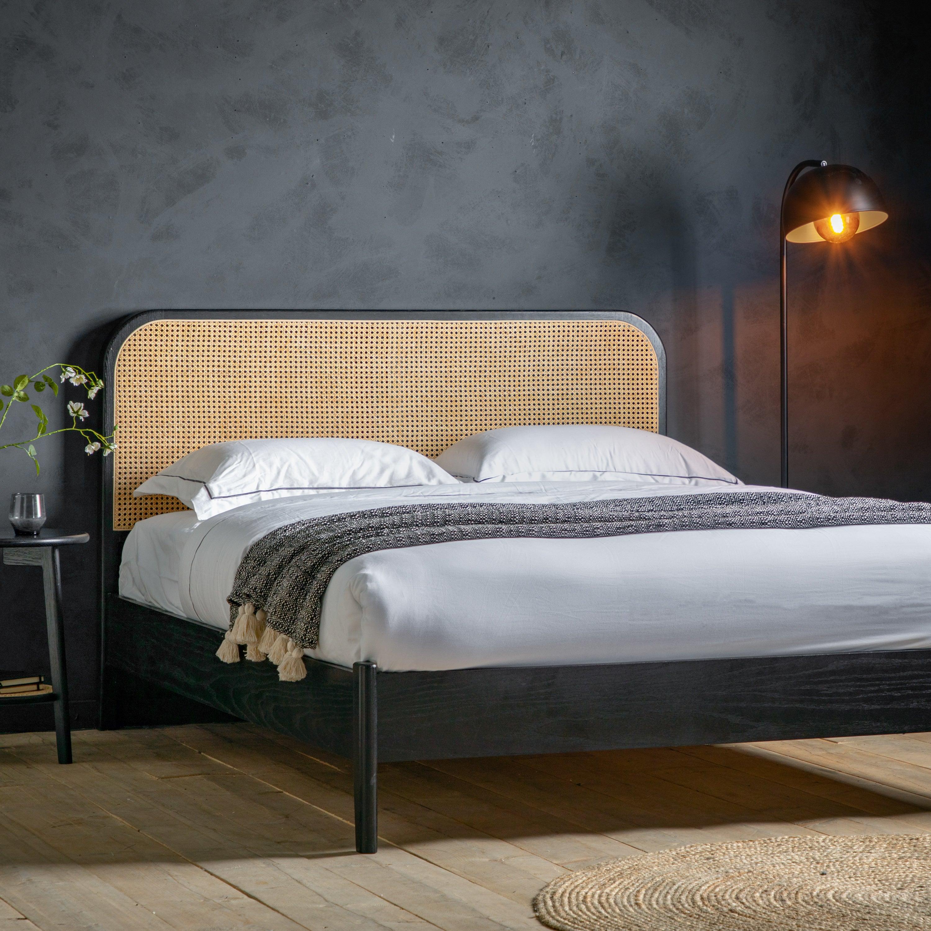 Severin Rattan King 5' Bed with Black Oak Frame - Maison Rêves UK