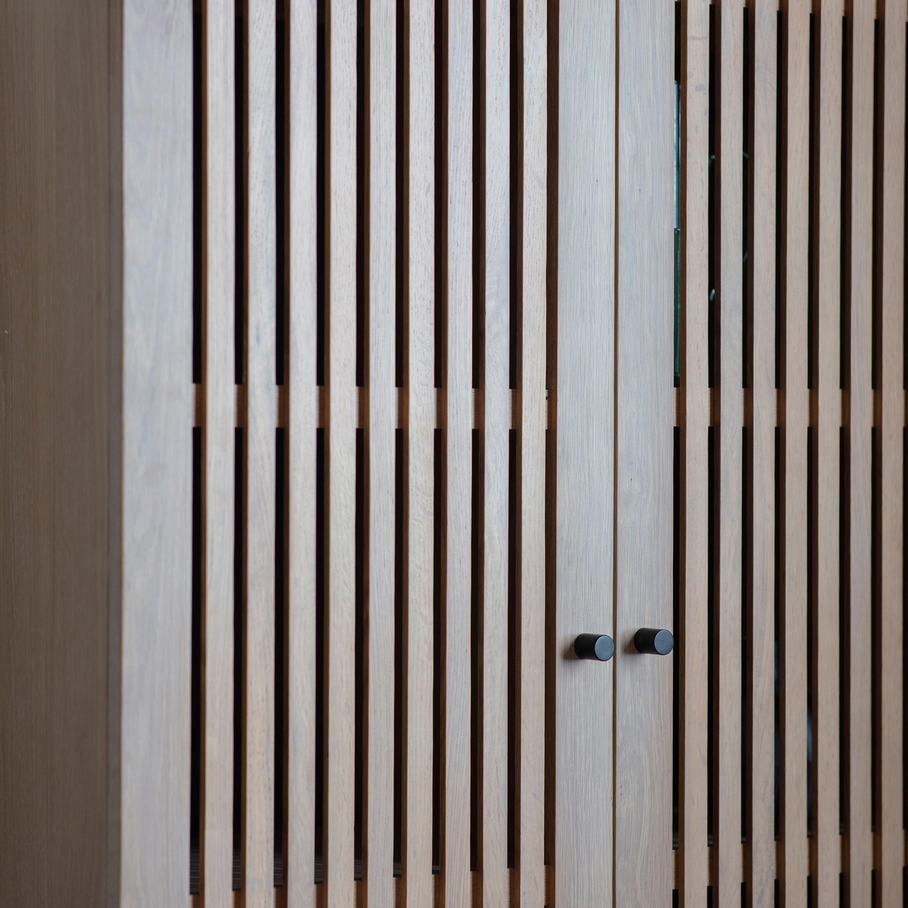 Stella 2 Door Oak Wood Cocktail Cabinet with Black Metal Base - Maison Rêves UK