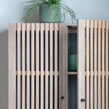 Stella 2 Door Oak Wood Cocktail Cabinet with Black Metal Base - Maison Rêves UK