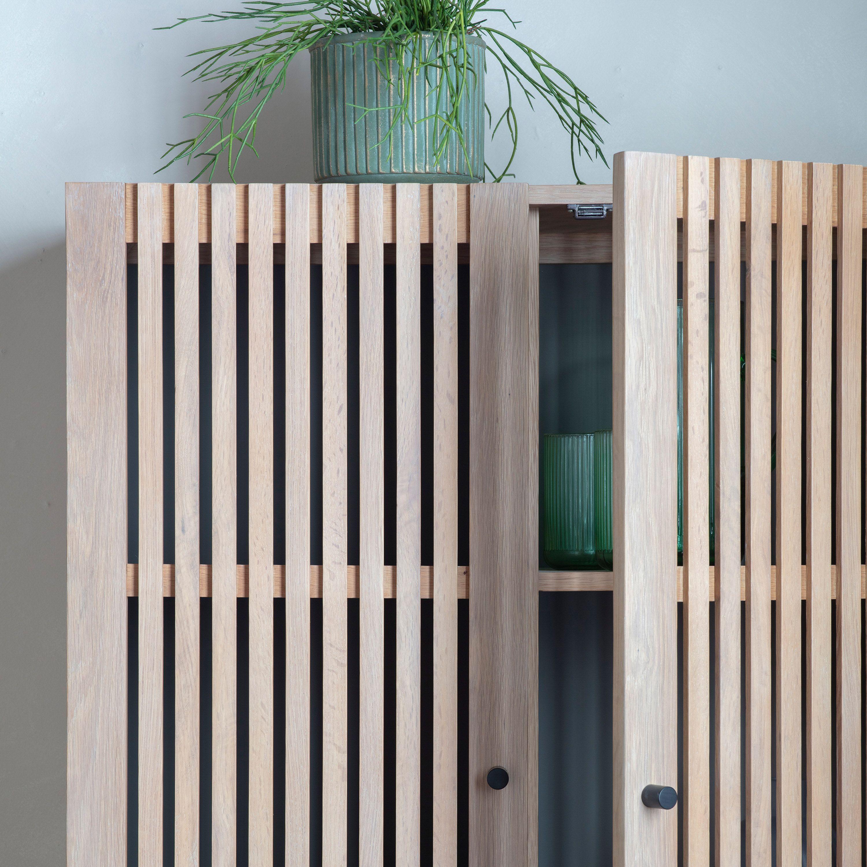 Stella 2 Door Oak Wood Cocktail Cabinet with Black Metal Base - Maison Rêves UK
