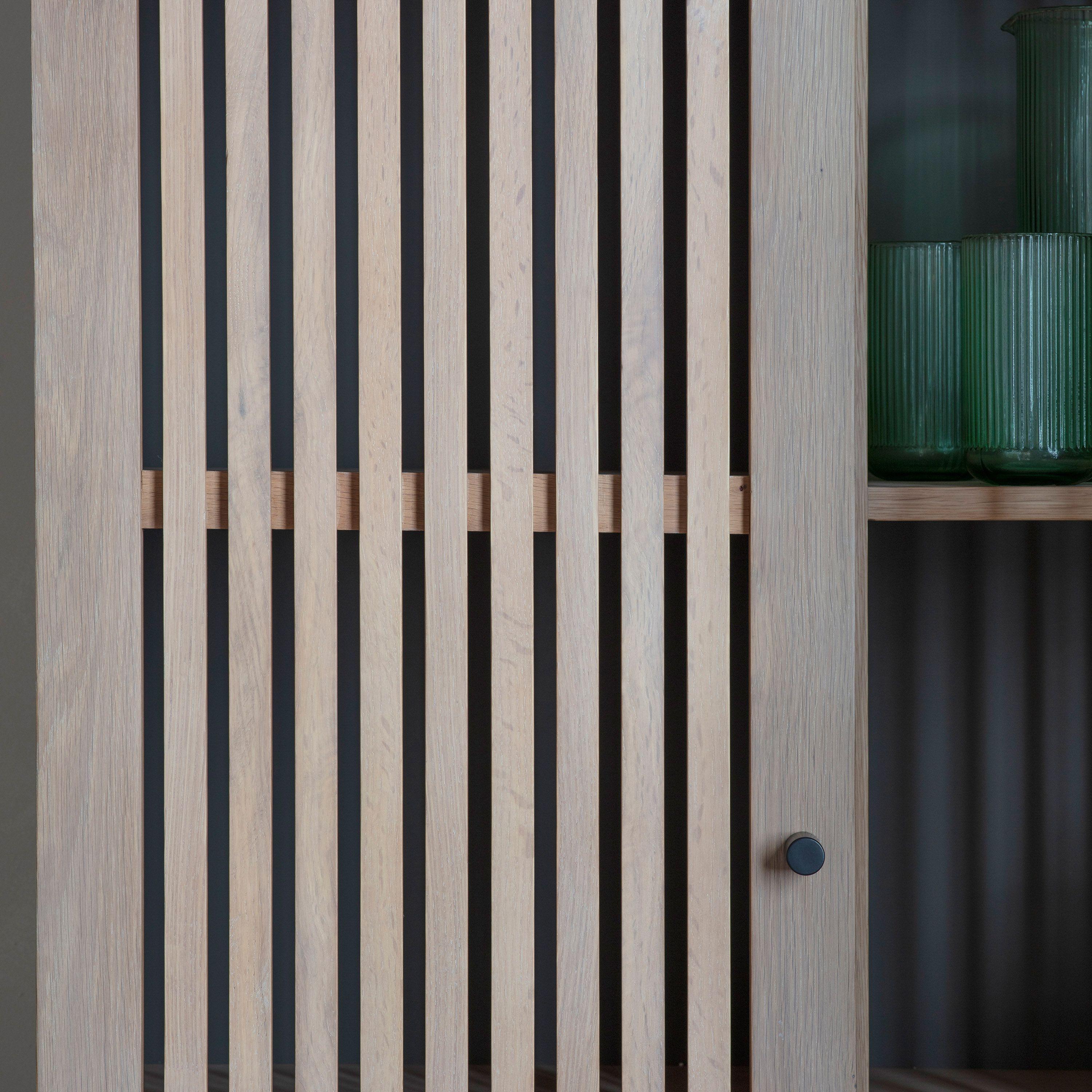 Stella 2 Door Oak Wood Cocktail Cabinet with Black Metal Base - Maison Rêves UK