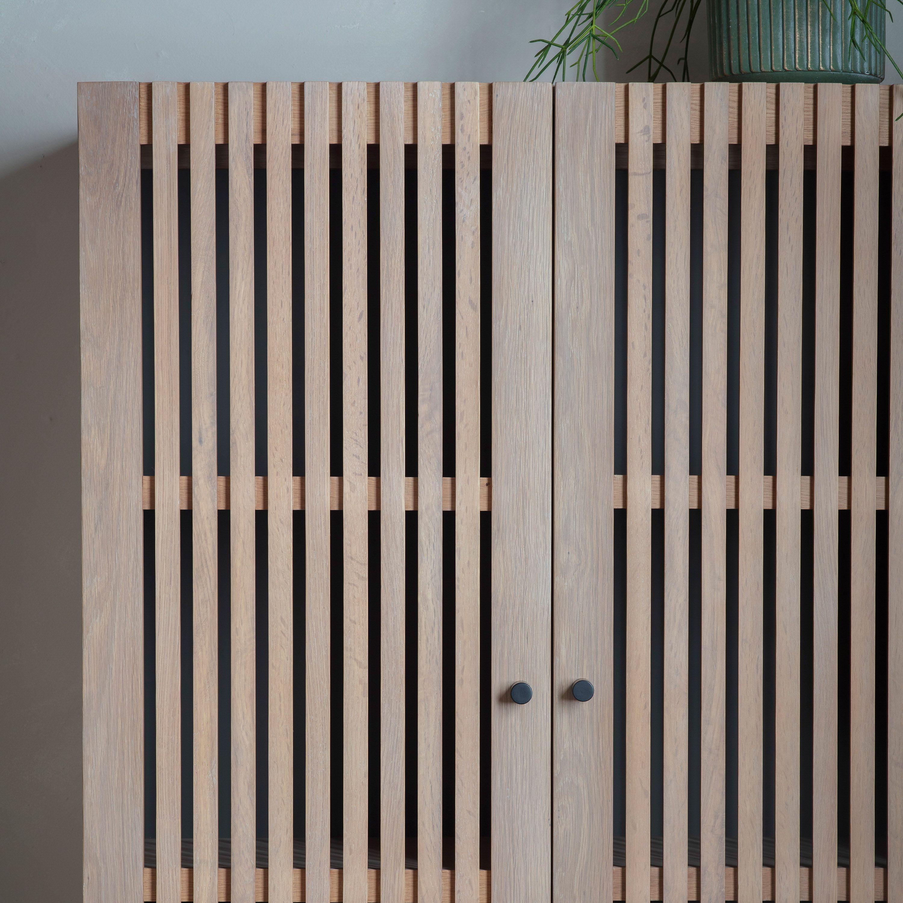 Stella 2 Door Oak Wood Cocktail Cabinet with Black Metal Base - Maison Rêves UK