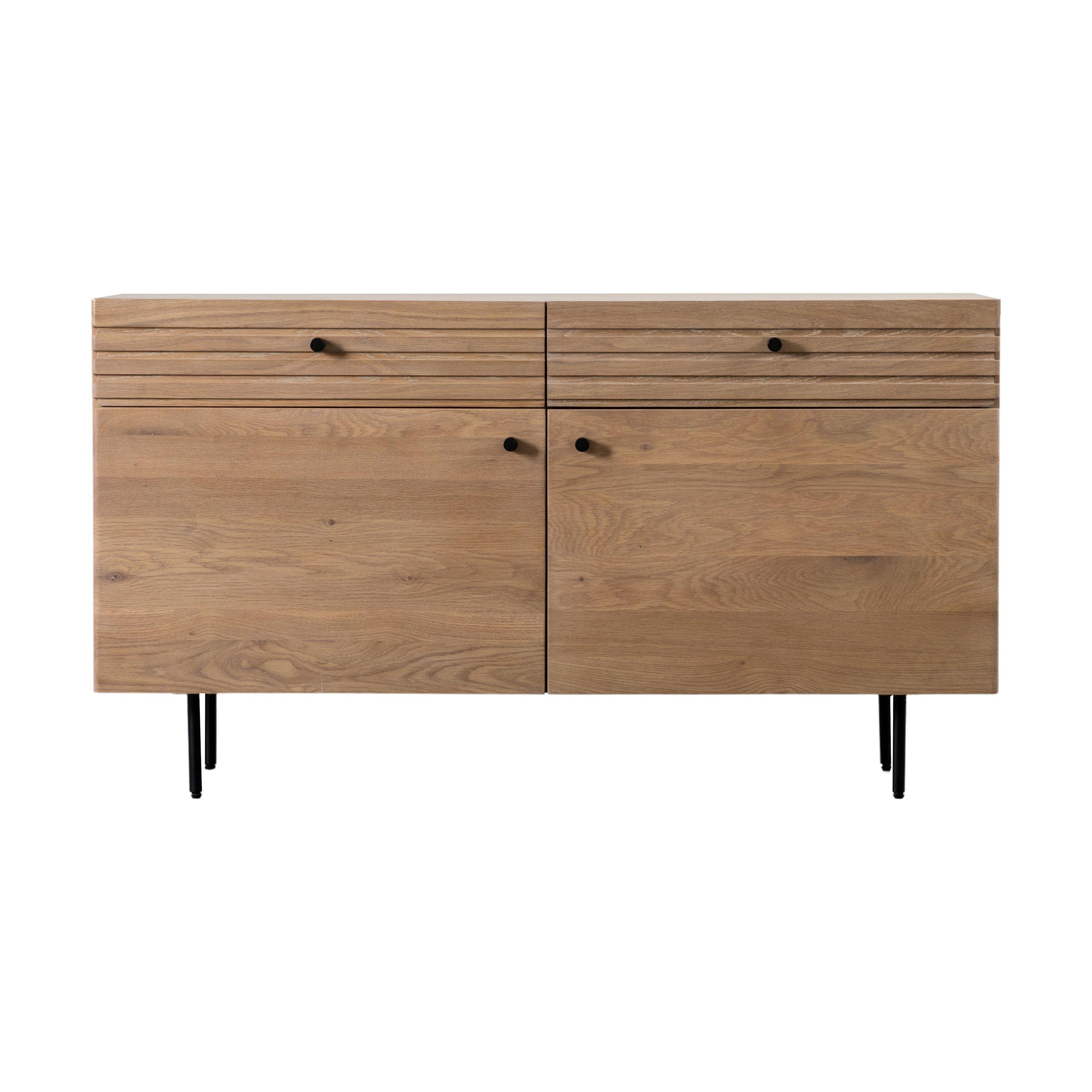 Stella Oak Wood 2 Drawer 2 Door Sideboard with Black Metal Legs - Maison Rêves UK