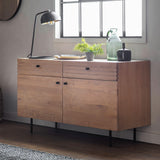 Stella Oak Wood 2 Drawer 2 Door Sideboard with Black Metal Legs - Maison Rêves UK