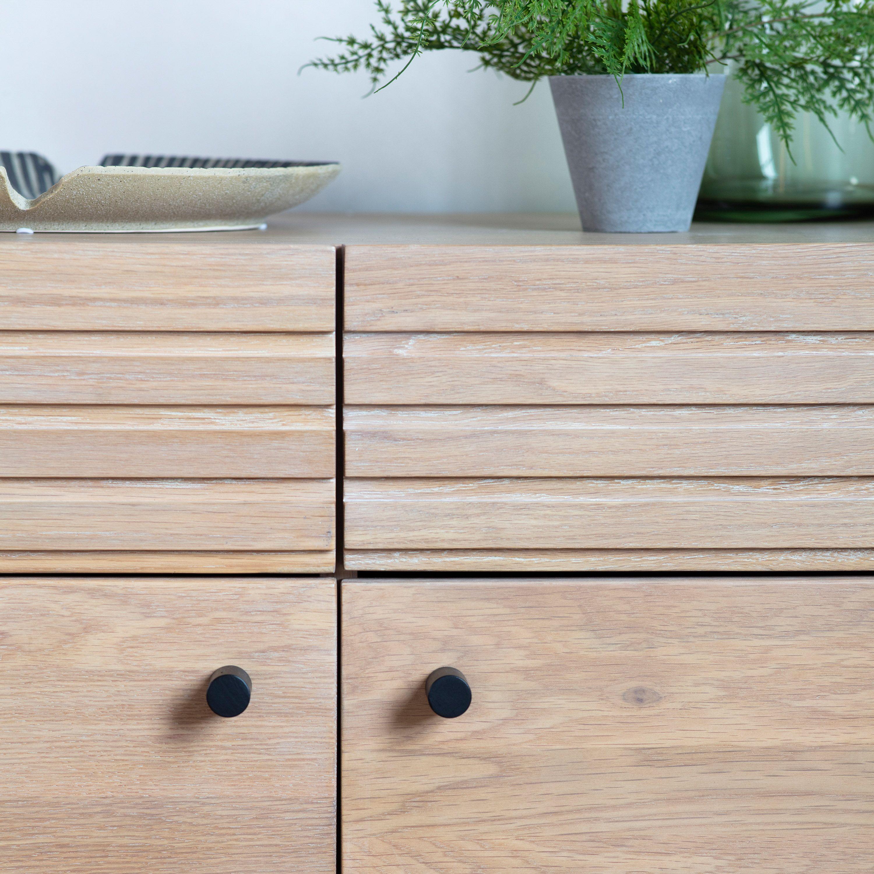 Stella Oak Wood 2 Drawer 2 Door Sideboard with Black Metal Legs - Maison Rêves UK