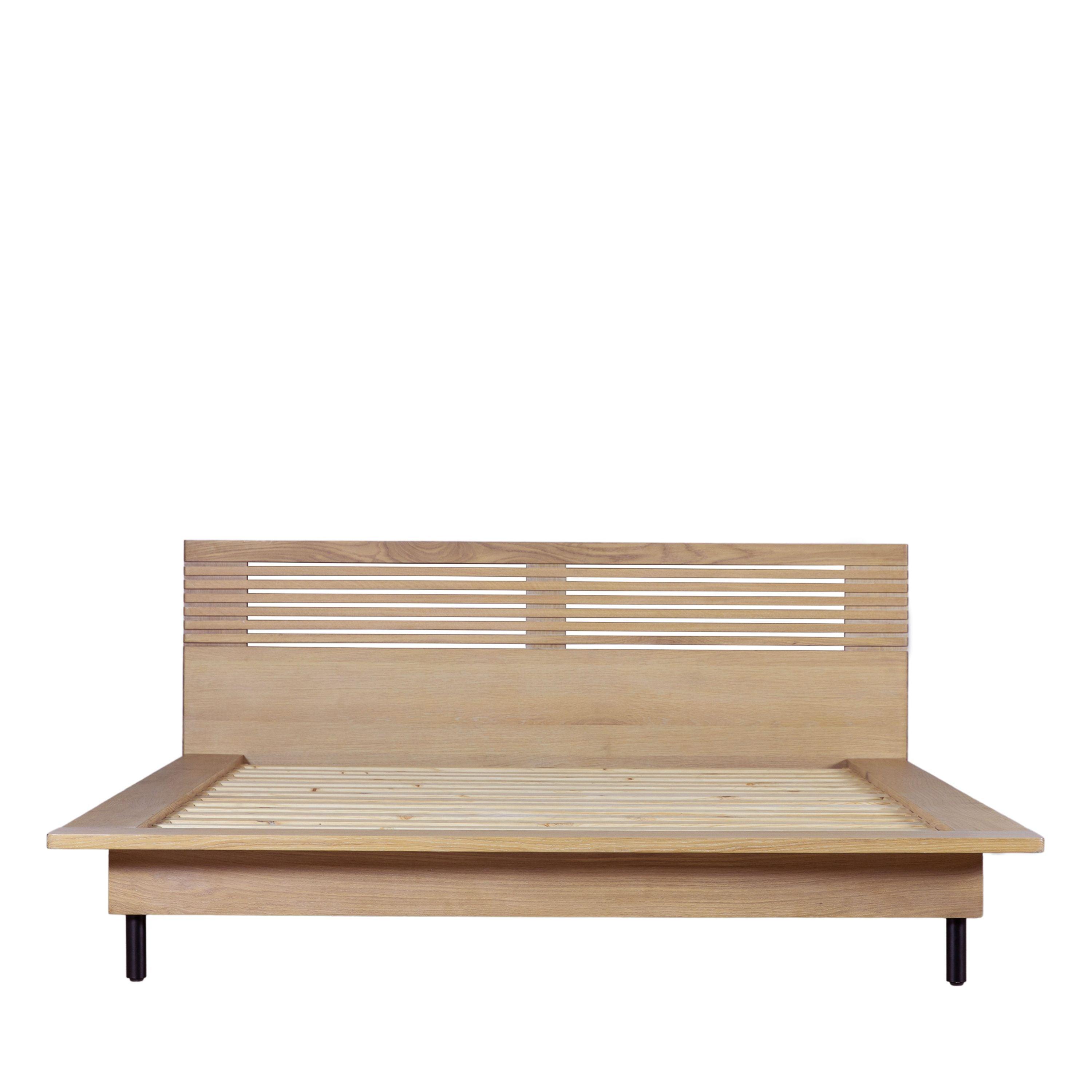 Stella Oak Wood 4'6 Double Bed with Black Metal Legs - Maison Rêves UK