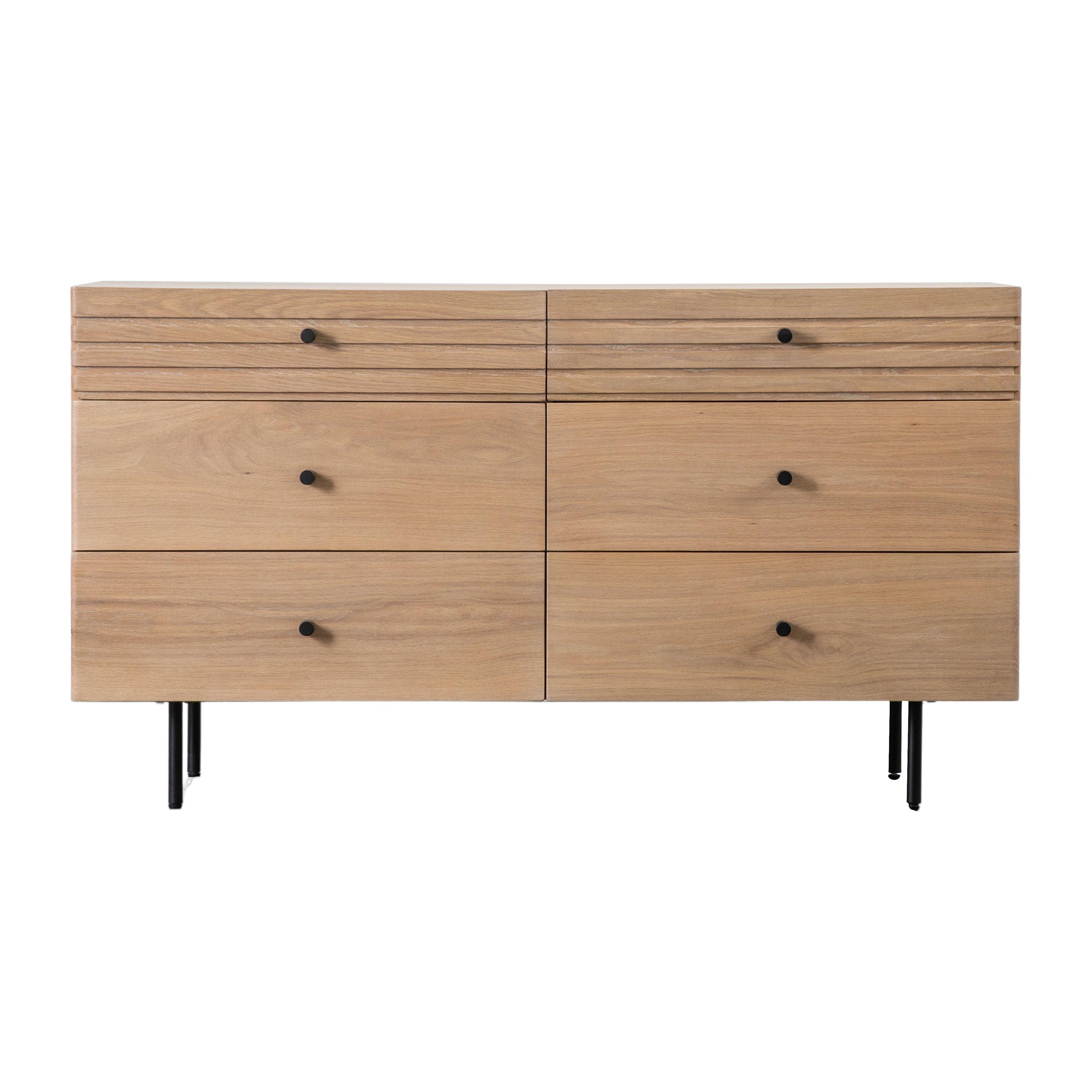 Stella Oak Wood 6 Drawer Chest with Black Metal Legs - Maison Rêves UK