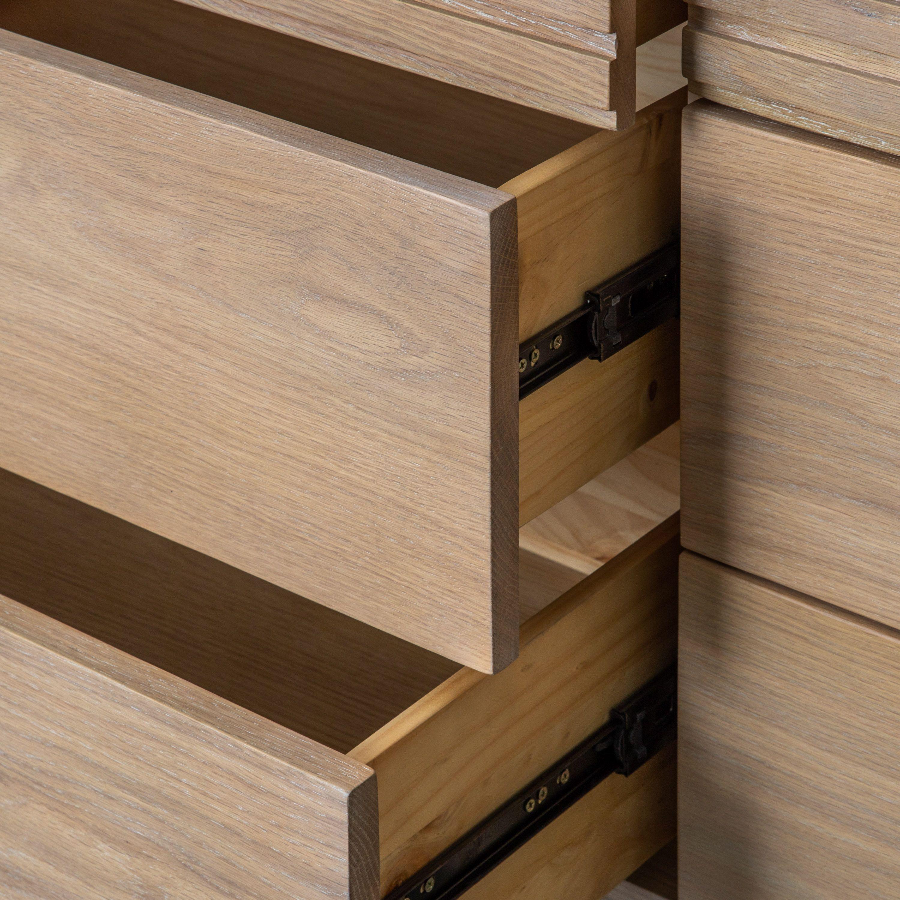 Stella Oak Wood 6 Drawer Chest with Black Metal Legs - Maison Rêves UK