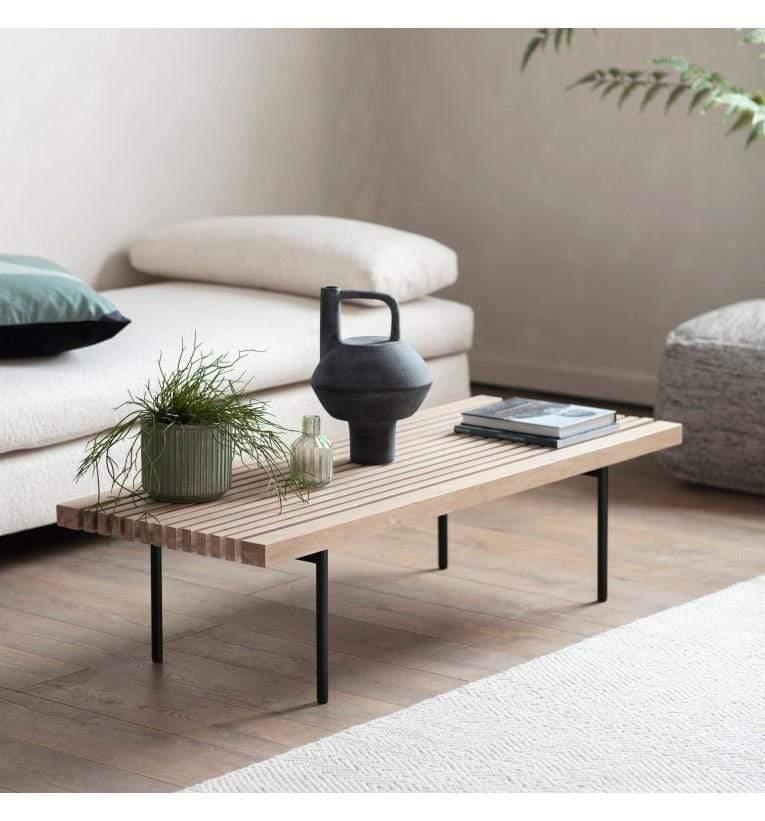 Stella Oak Wood Coffee Table with Black Metal Legs - Maison Rêves UK
