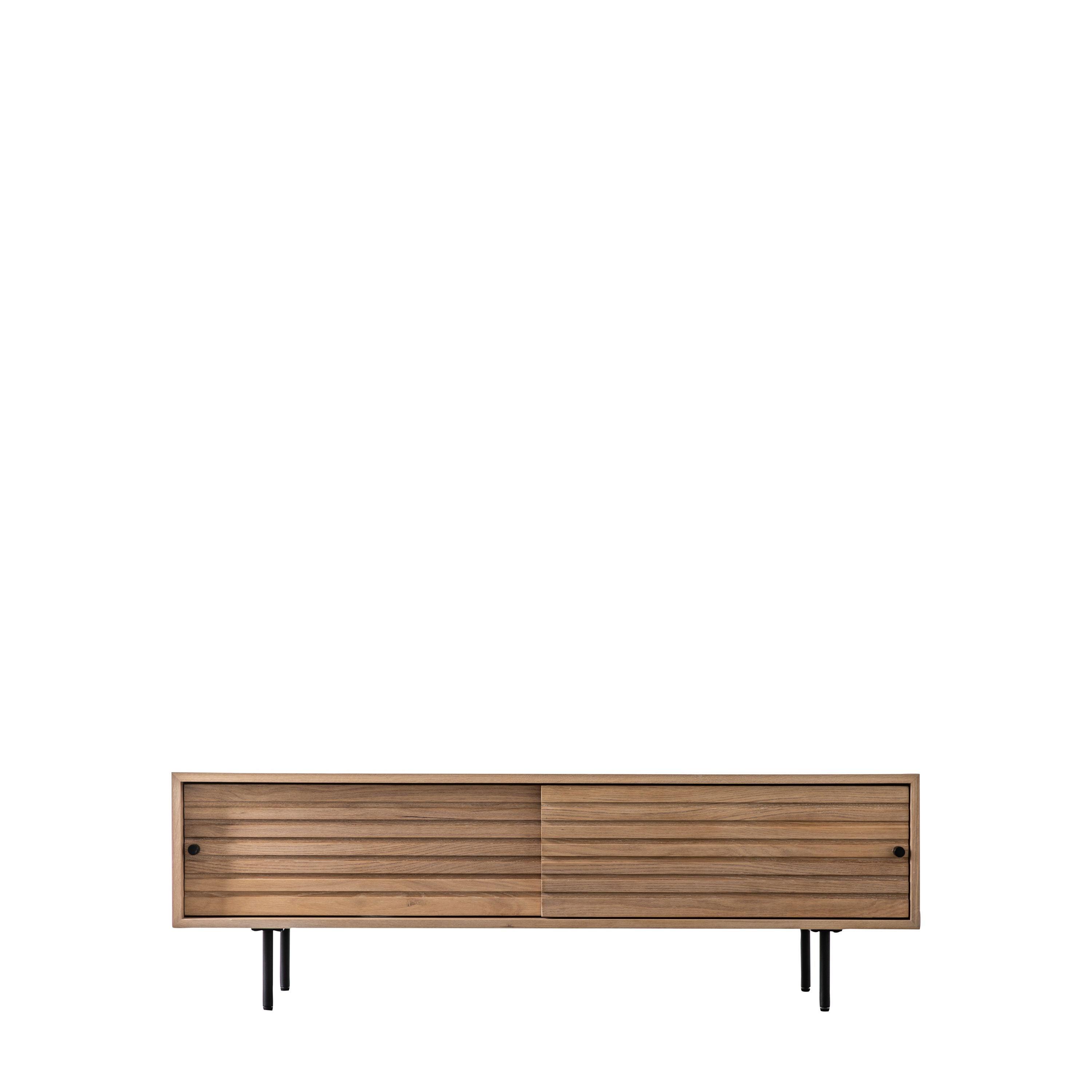 Stella Oak Wood Media Unit with Black Metal Legs - Maison Rêves UK