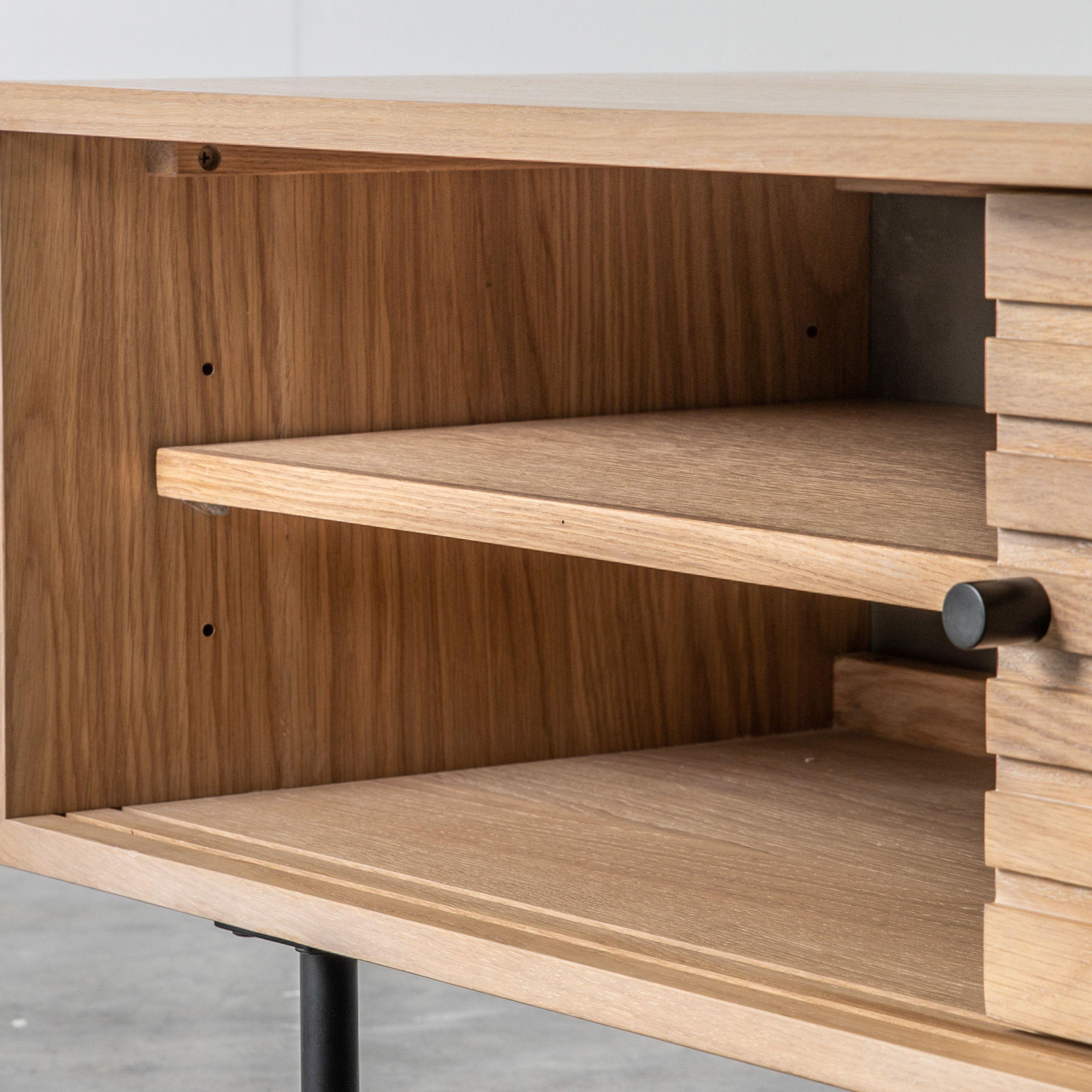 Stella Oak Wood Media Unit with Black Metal Legs - Maison Rêves UK