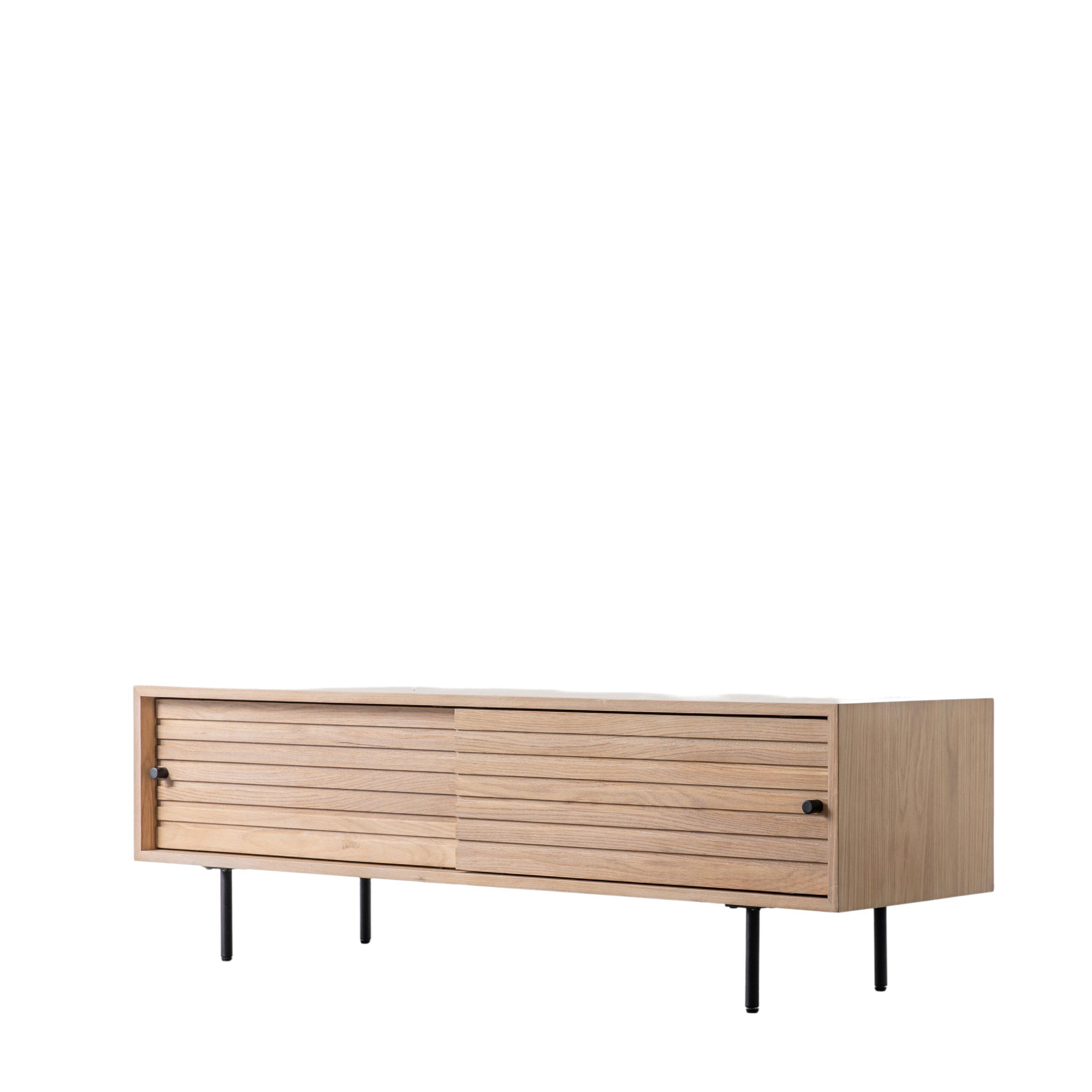 Stella Oak Wood Media Unit with Black Metal Legs - Maison Rêves UK