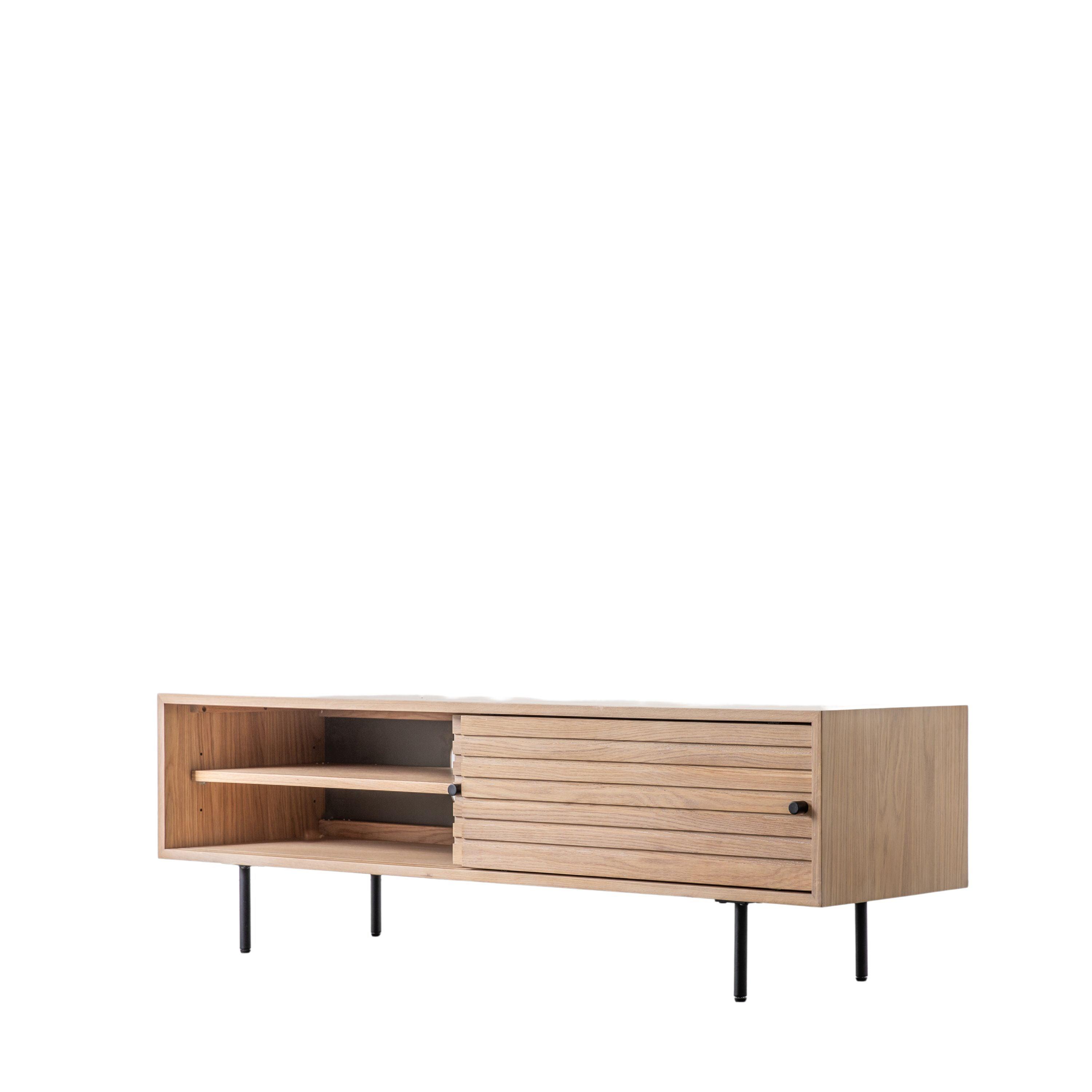 Stella Oak Wood Media Unit with Black Metal Legs - Maison Rêves UK