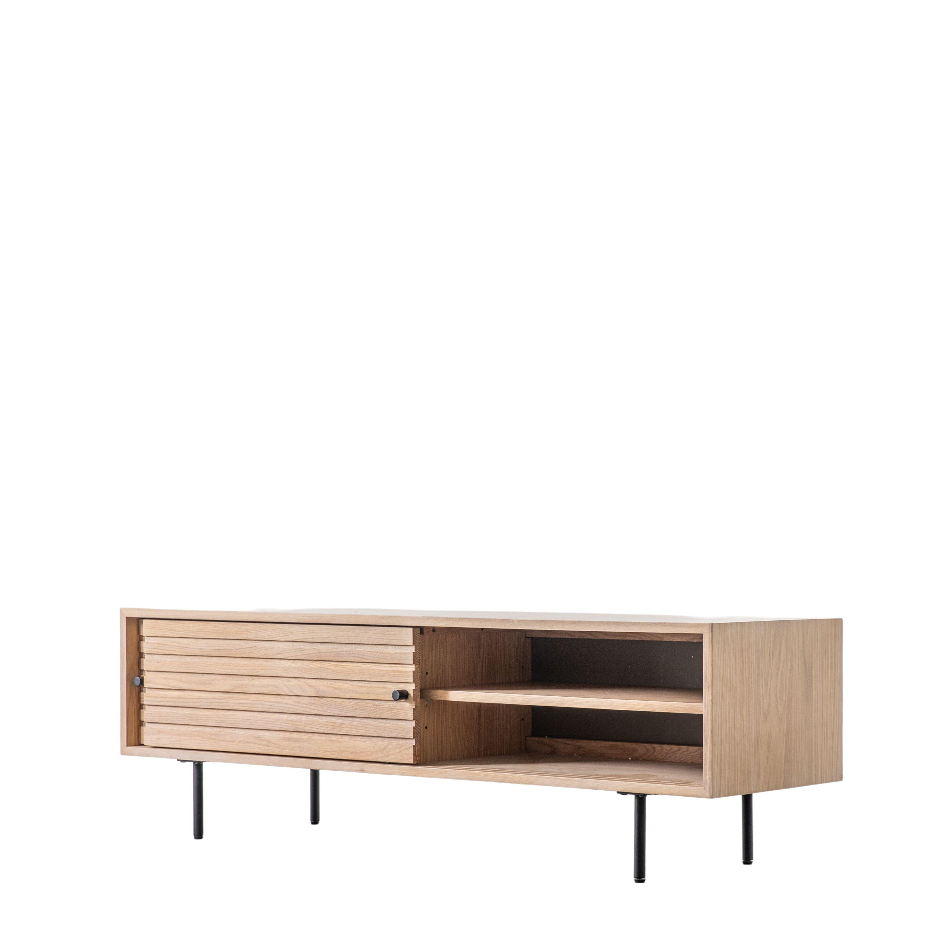 Stella Oak Wood Media Unit with Black Metal Legs - Maison Rêves UK