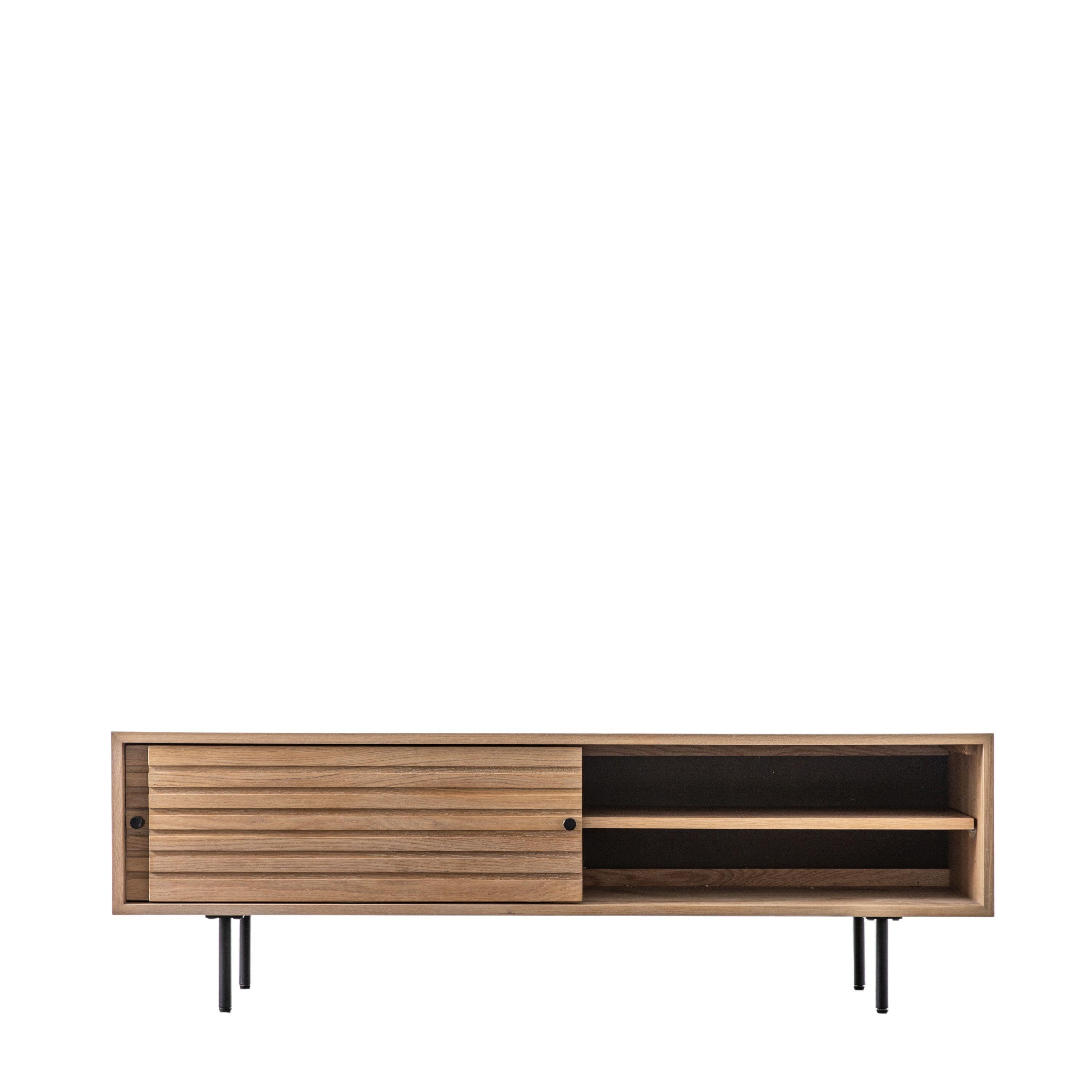 Stella Oak Wood Media Unit with Black Metal Legs - Maison Rêves UK