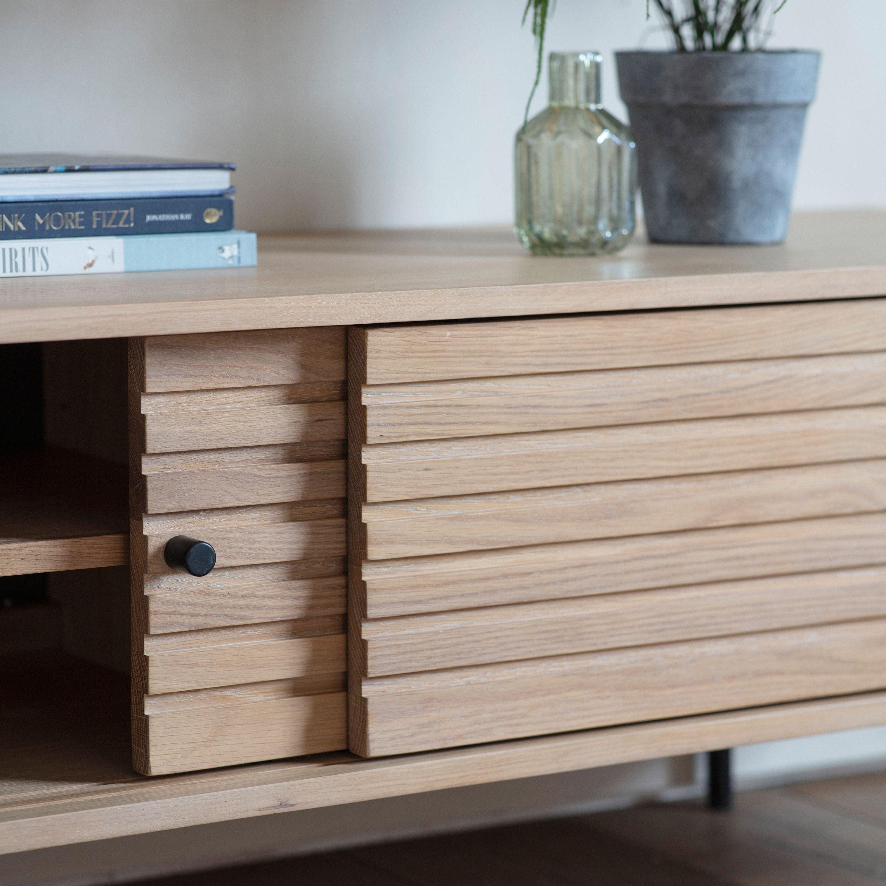 Stella Oak Wood Media Unit with Black Metal Legs - Maison Rêves UK