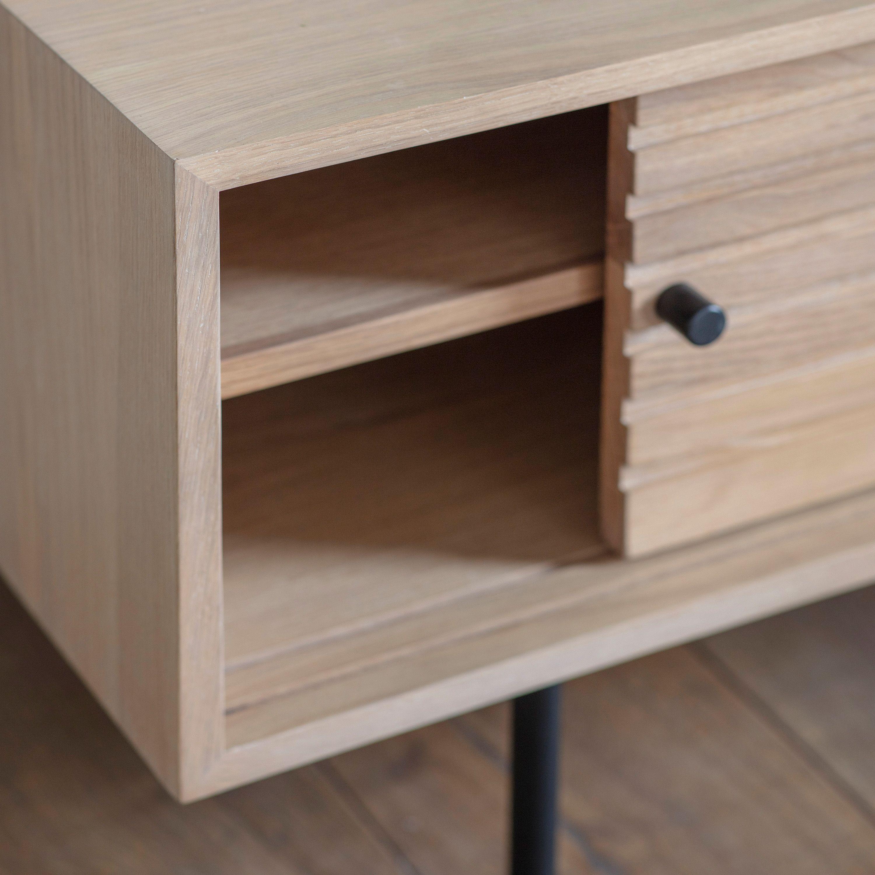 Stella Oak Wood Media Unit with Black Metal Legs - Maison Rêves UK