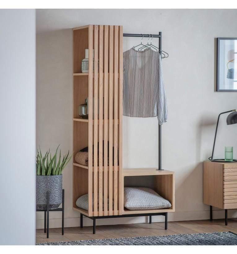 Stella Oak Wood Open Wardrobe with Black Metal Legs - Maison Rêves UK
