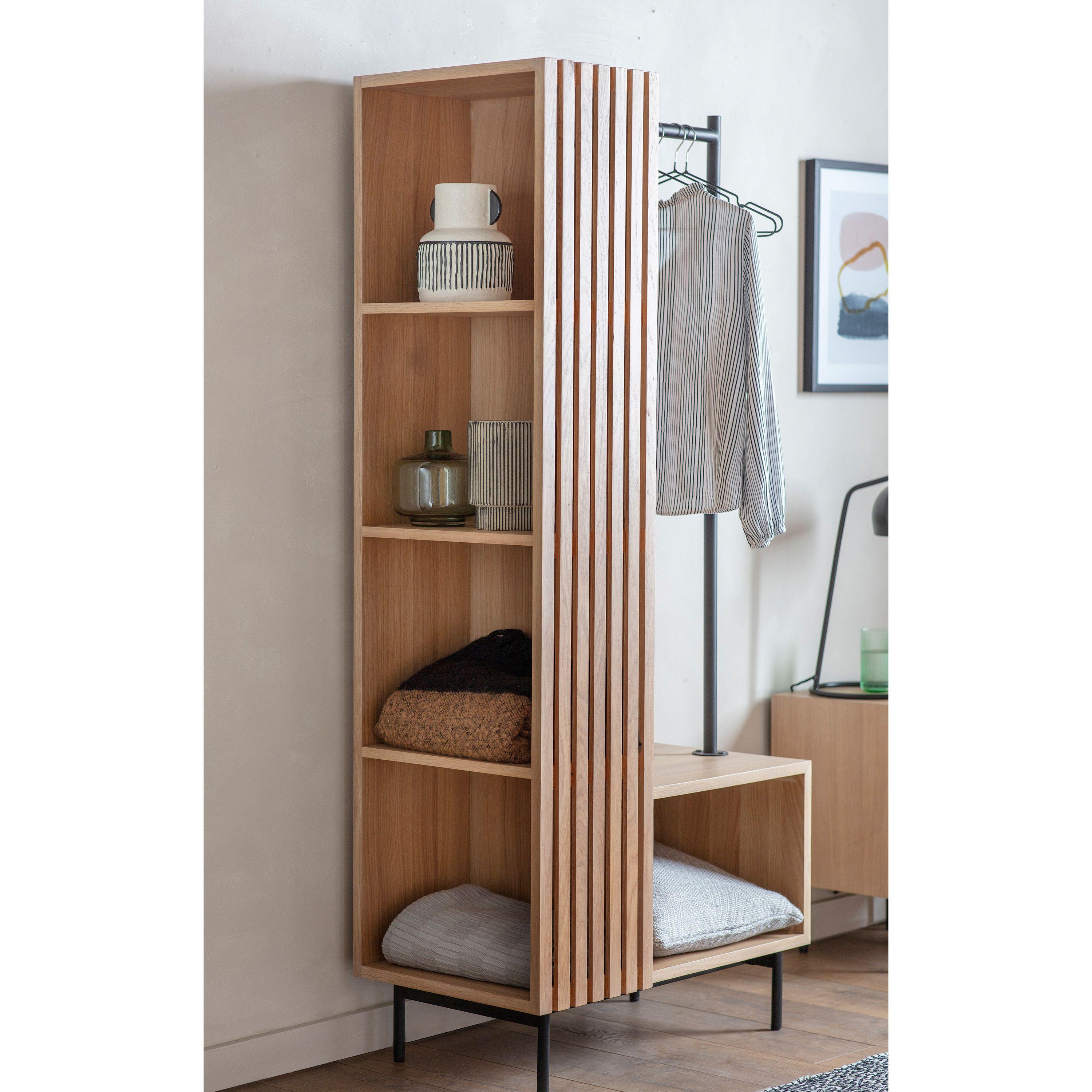 Stella Oak Wood Open Wardrobe with Black Metal Legs - Maison Rêves UK