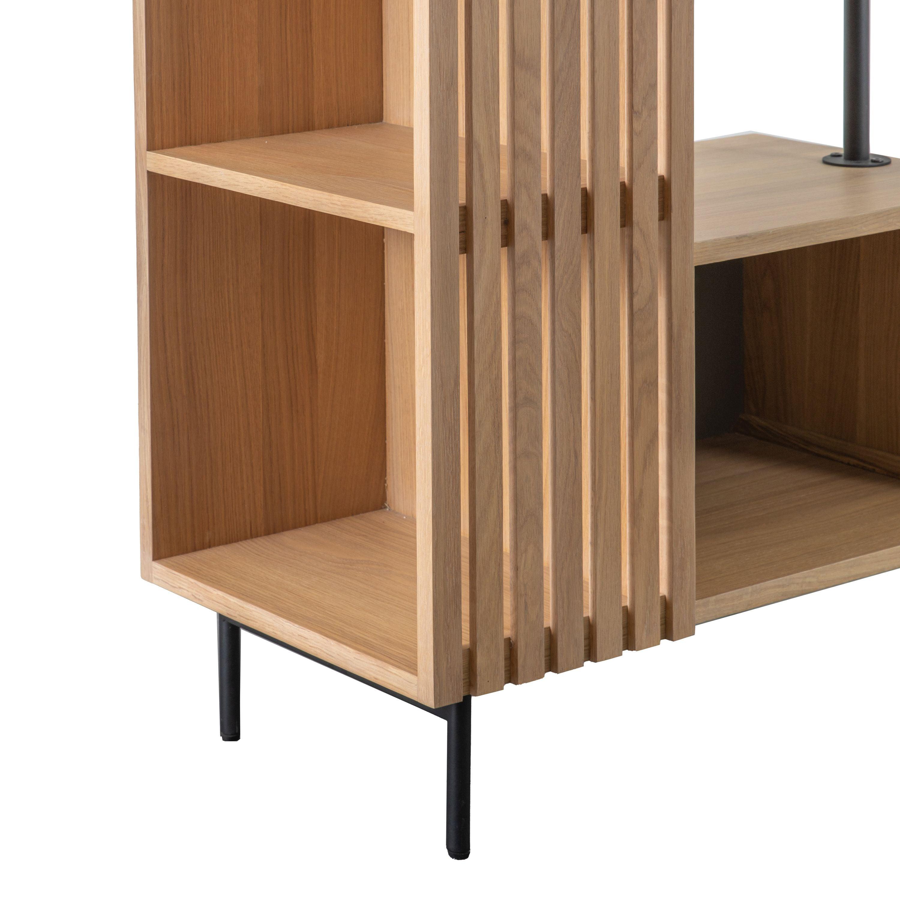 Stella Oak Wood Open Wardrobe with Black Metal Legs - Maison Rêves UK