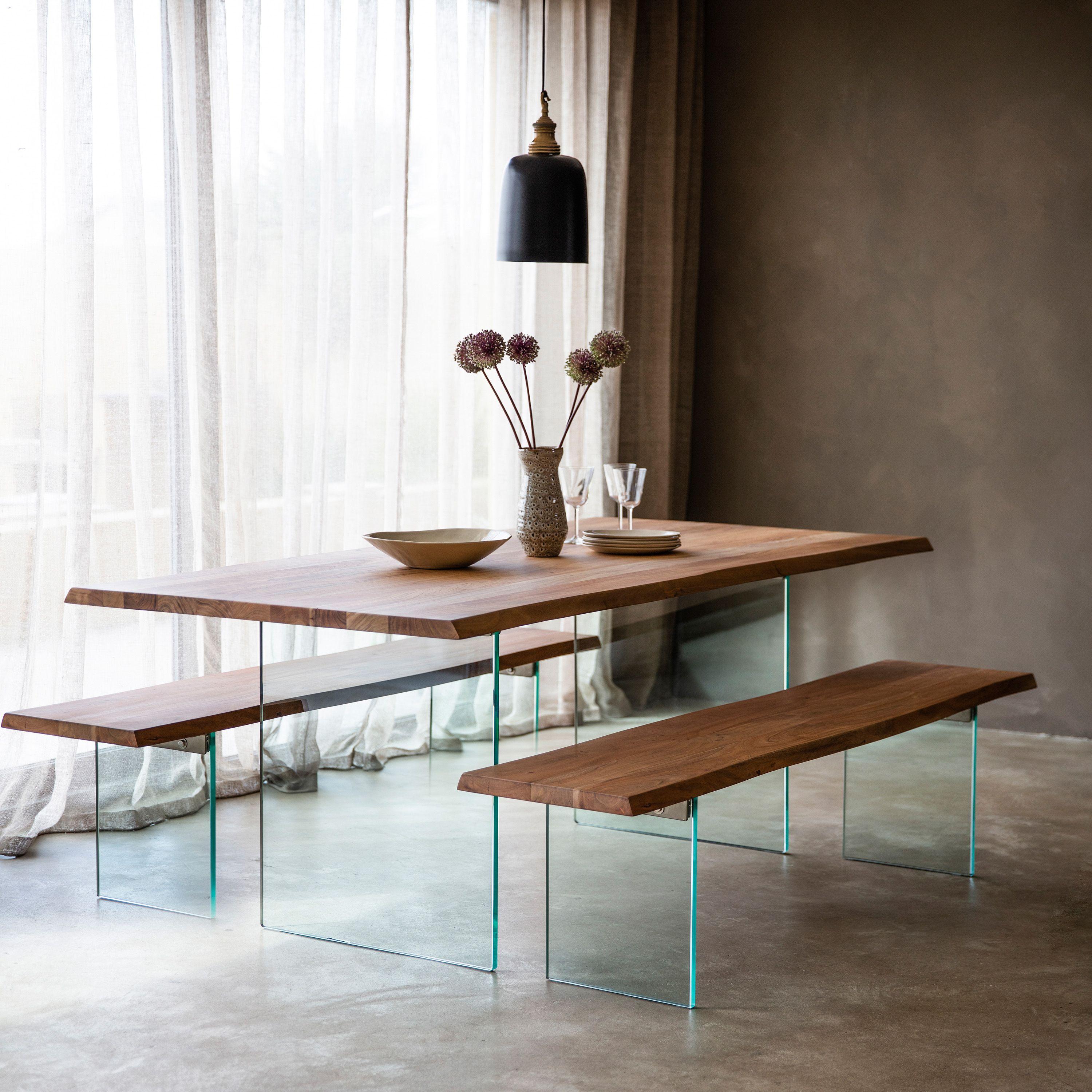 Tranquillo Acacia Wood Dining Table Large with Tempered Glass Legs - Maison Rêves UK