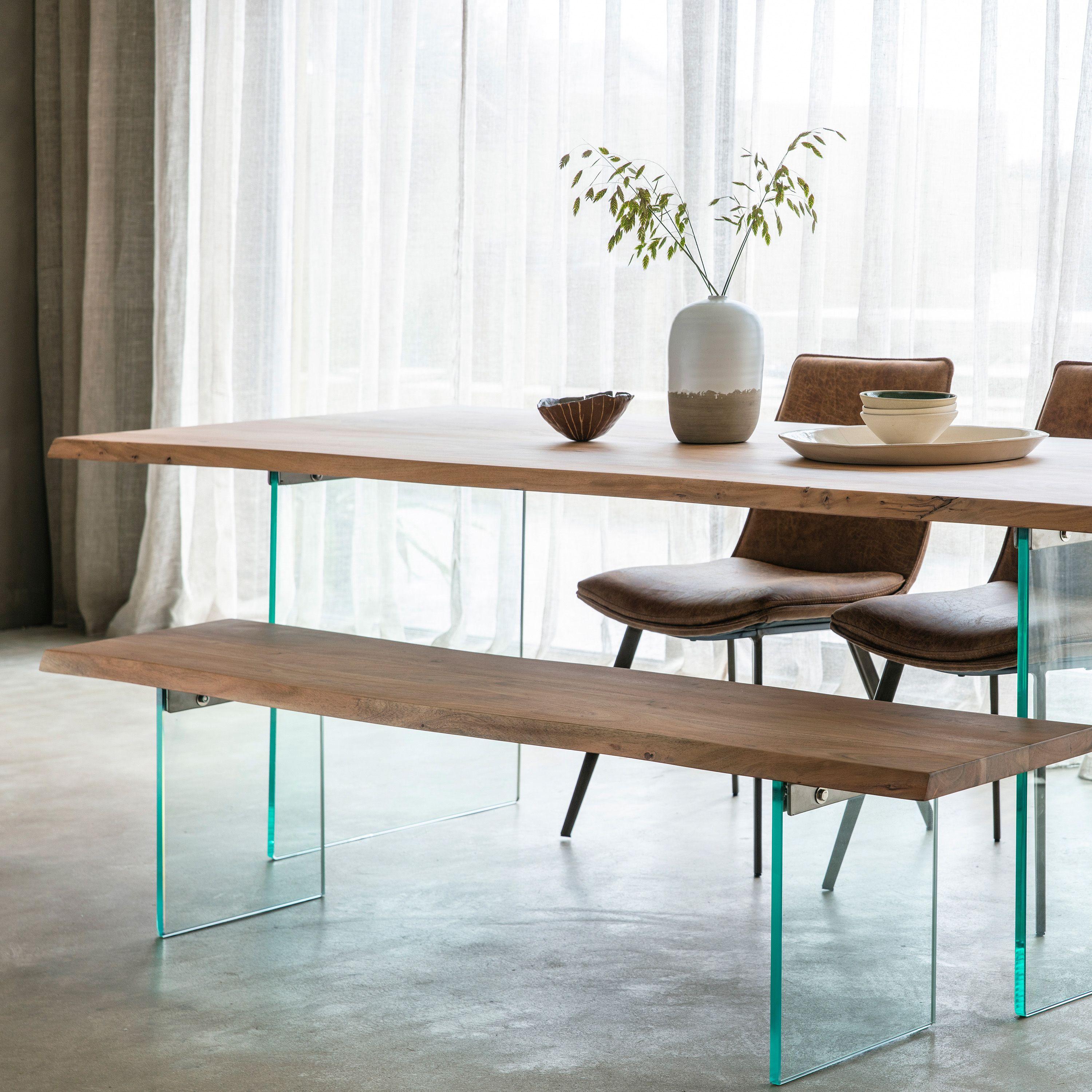 Tranquillo Acacia Wood Dining Table Large with Tempered Glass Legs - Maison Rêves UK