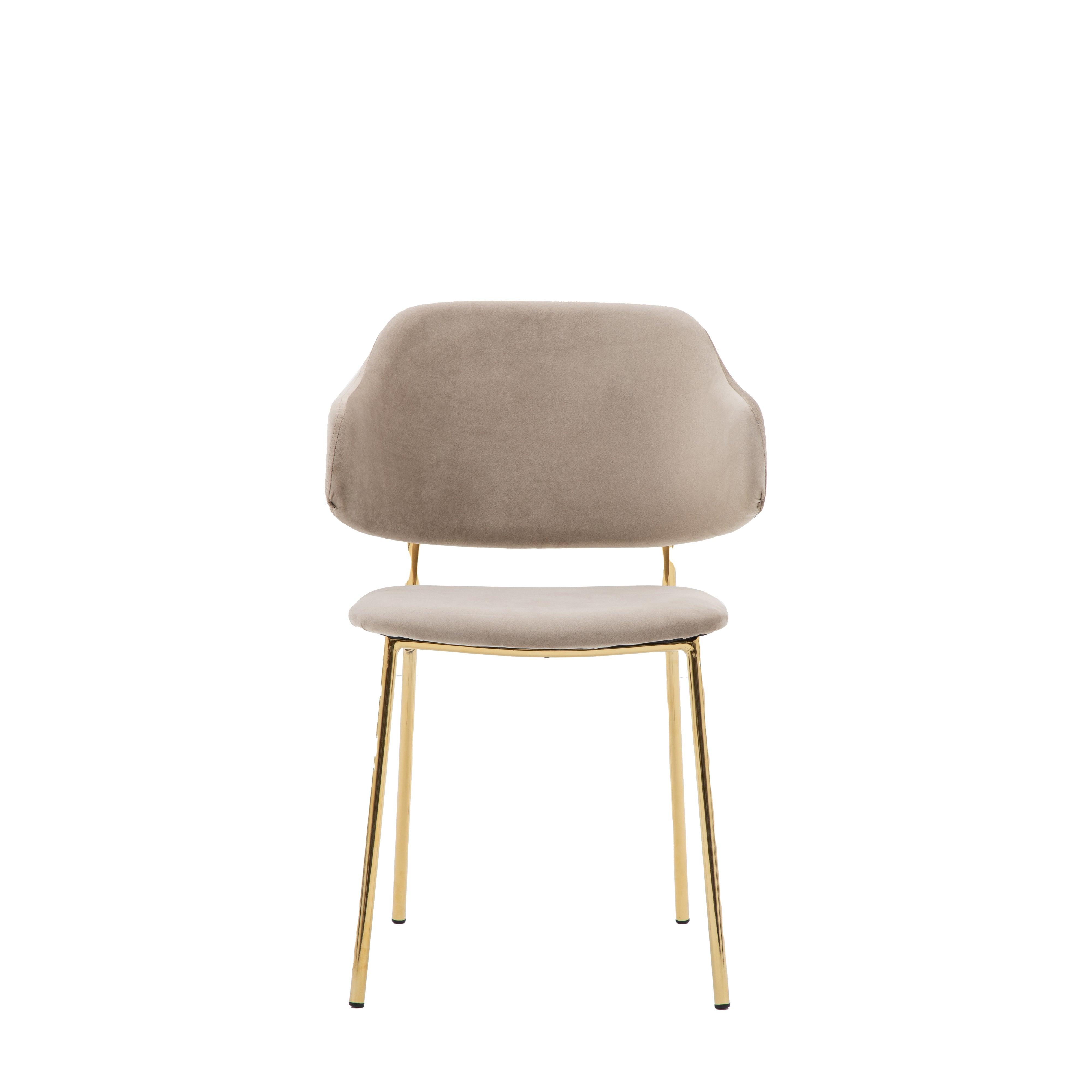 Velvadora Dining Chair Taupe with Gold Iron Legs (2pk) - Maison Rêves UK