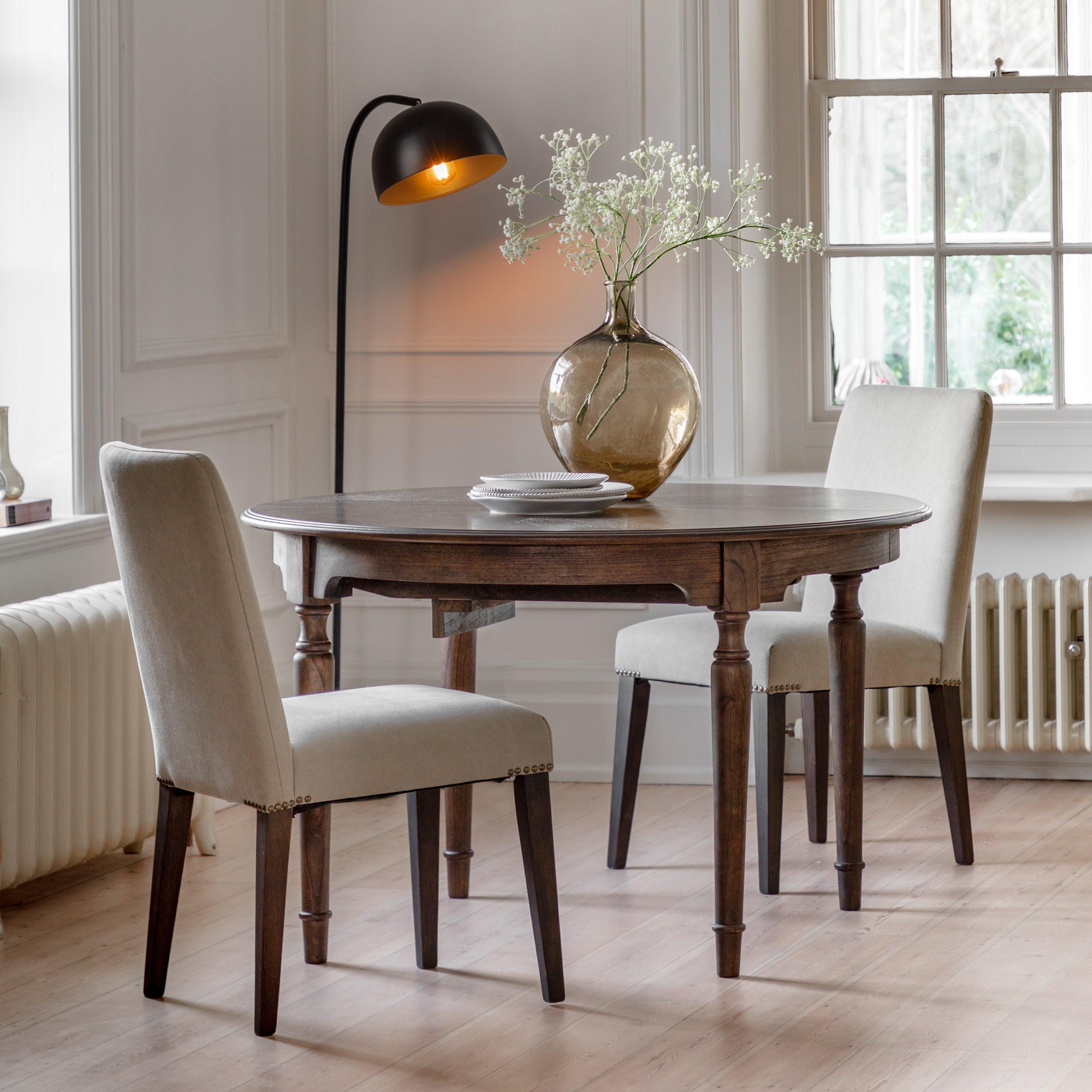 Verdanta Extendable Round Dark Mindi Wood Dining Table - Maison Rêves UK