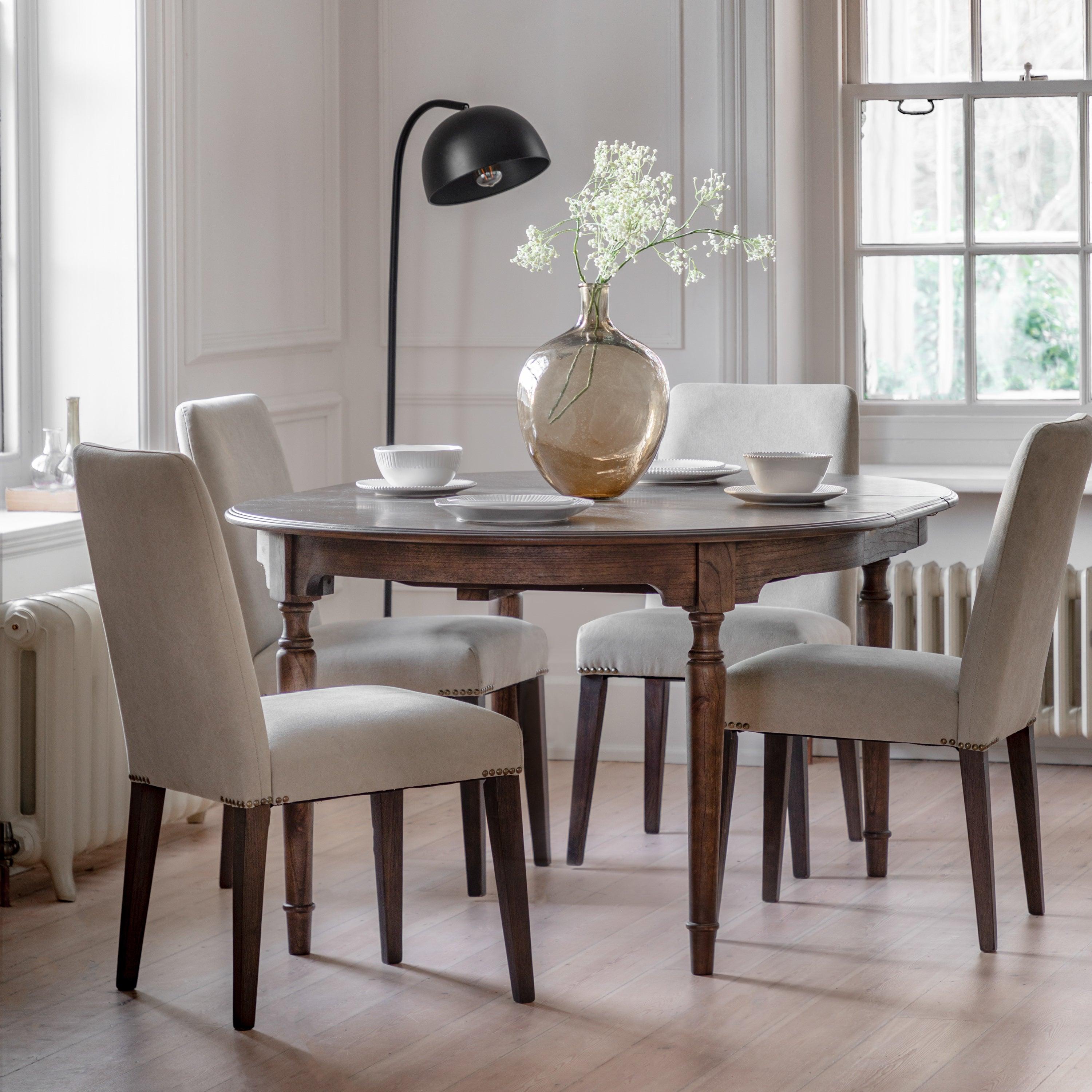 Verdanta Extendable Round Dark Mindi Wood Dining Table - Maison Rêves UK