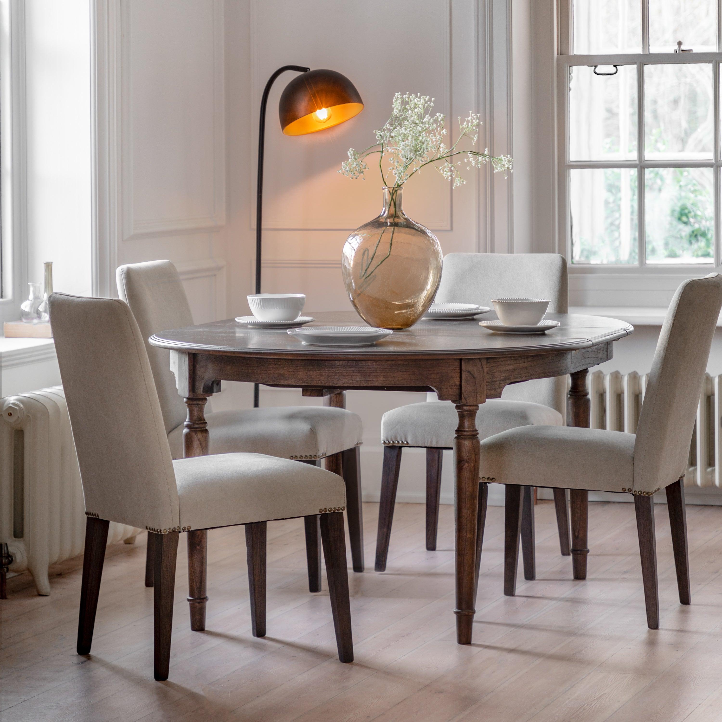 Verdanta Extendable Round Dark Mindi Wood Dining Table - Maison Rêves UK