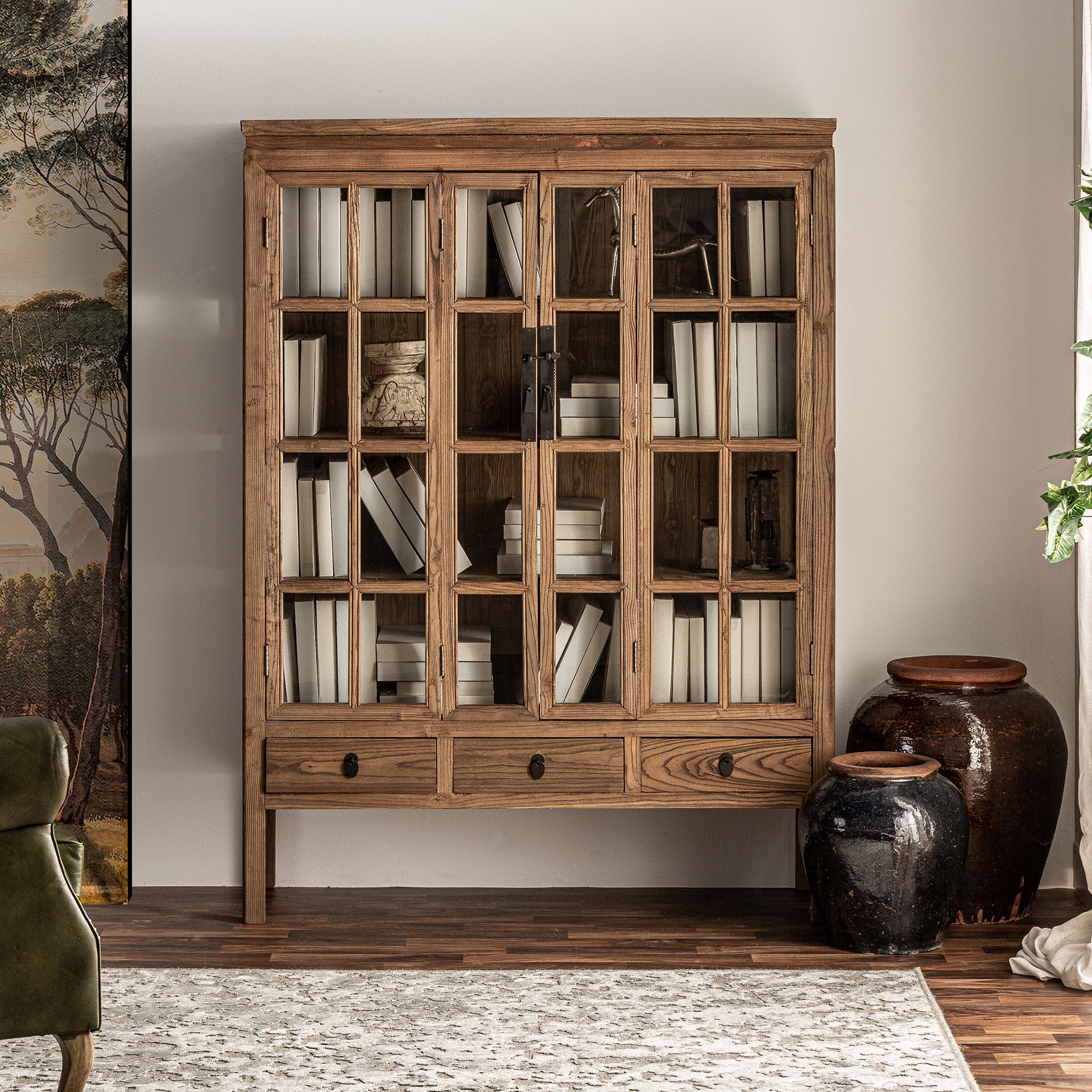 Wooden cabinet with glass doors discount