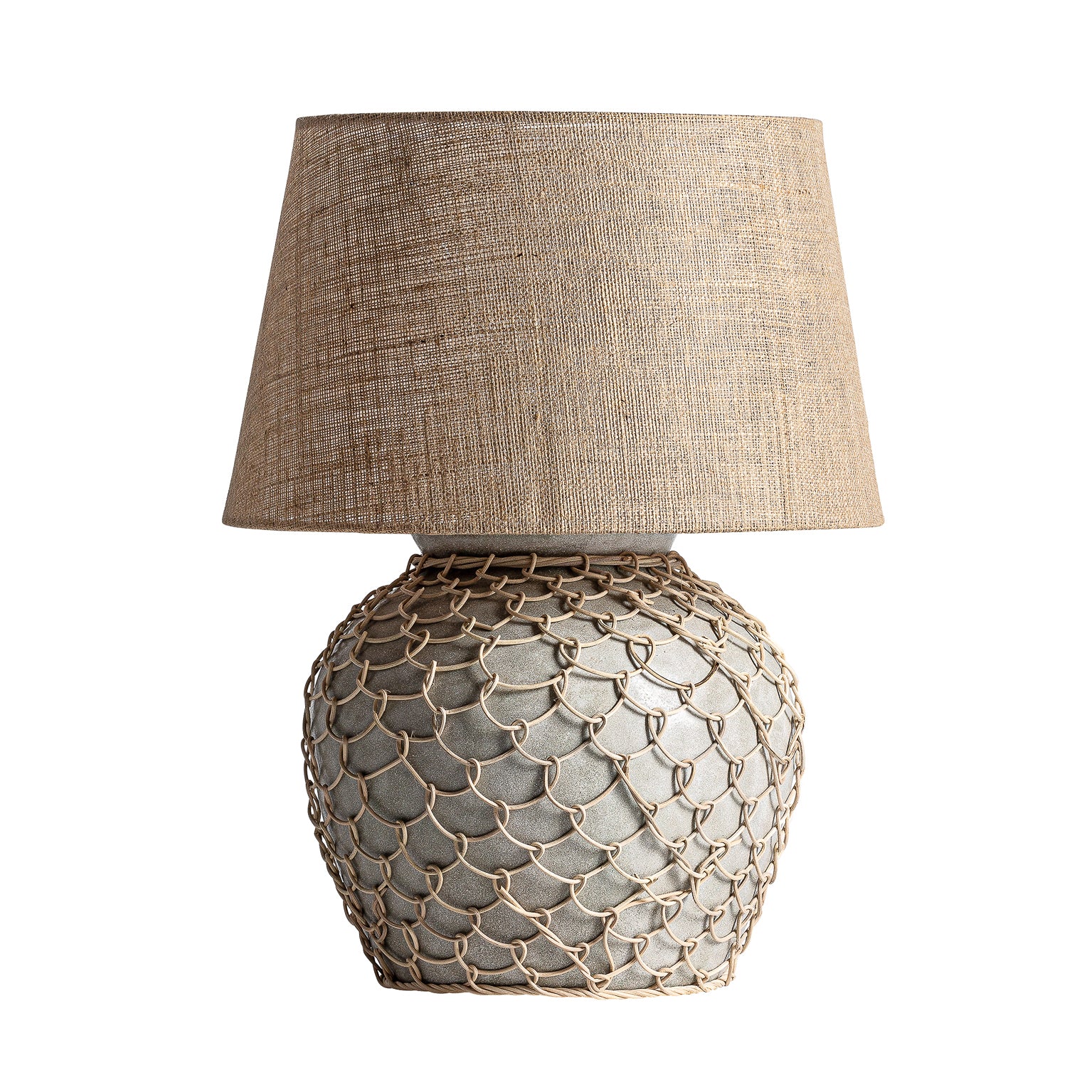 Bodil Grey Concrete/Rattan Table Lamp – Maison Rêves UK